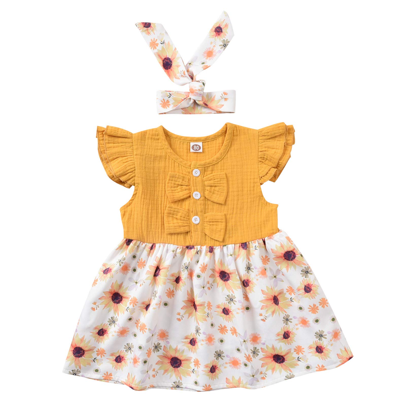 Bowknot Headbands for Girls | Floral Print Baby Princess Dress Outfits | Winter Clothes Size 6T | Perfect for Birthday Parties, Holidays & Special Occasions