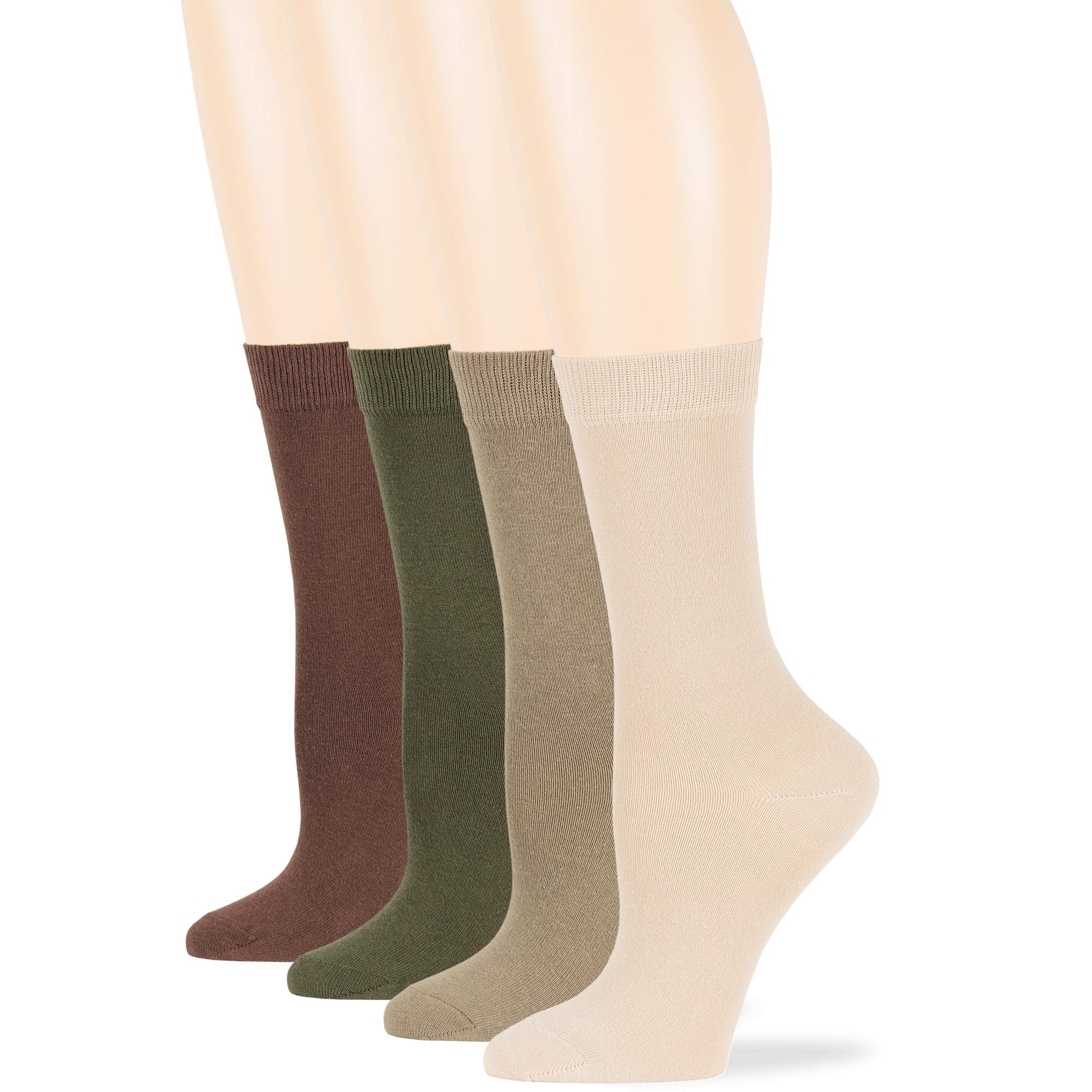 7BigStars Women's Cotton Crew Socks 4-Pack - Soft Breathable Everyday Socks in Black, Brown, Blue, Grey, Beige, Khaki & Olive Green - Perfect for Work, Casual Wear & Home Comfort
