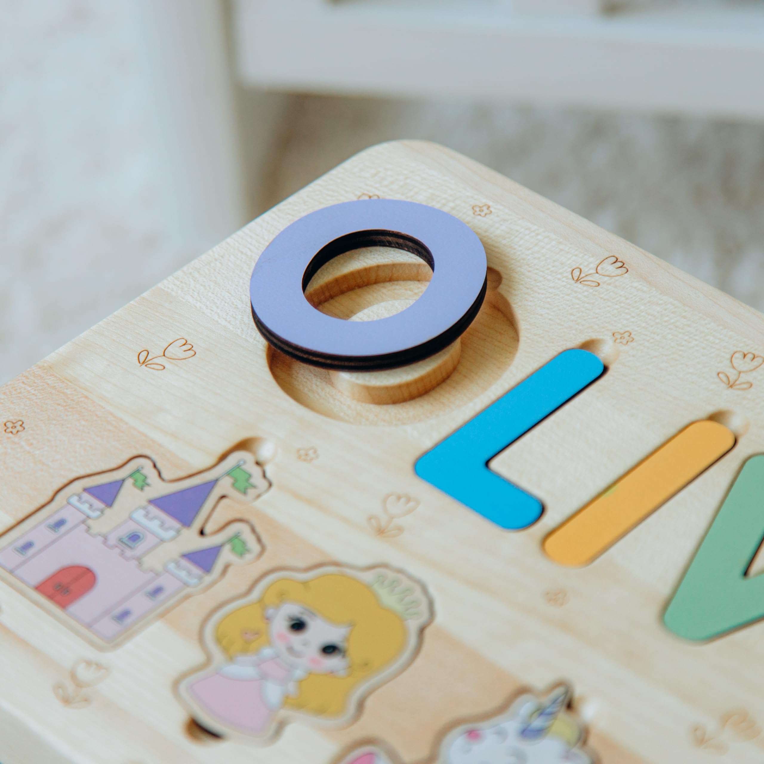 Personalized Wooden Name Puzzle Stool for Toddlers - Custom Step Stool for 1 2 3 Year Olds - Unique Baby Girl Birthday Gift & Baptism Present - Montessori Learning Chair for Bathroom, Bedroom & Playroom