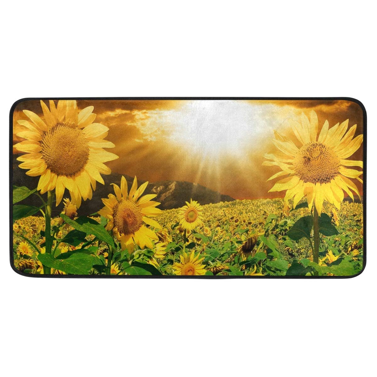 Emelivor Washable Kitchen Rug - Anti-Fatigue Floor Mat with Sunflower Design, Non-Slip Cushion Mat for Kitchen, Dining Room & High-Traffic Areas