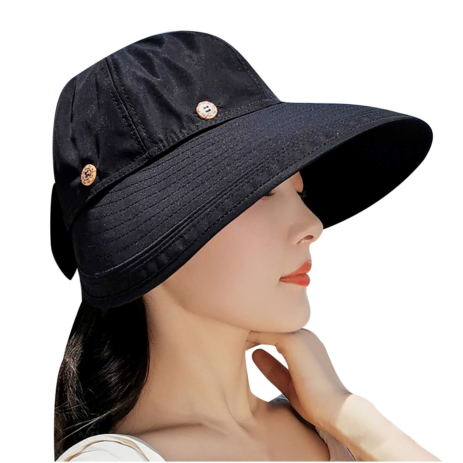 Women's Wide Brim Straw Fedora Hat - UPF 50+ Sun Protection Summer Beach Hat for Outdoor Activities, Travel & Gardening - Fashionable Peaked Cap & Bucket Style Sun Hat