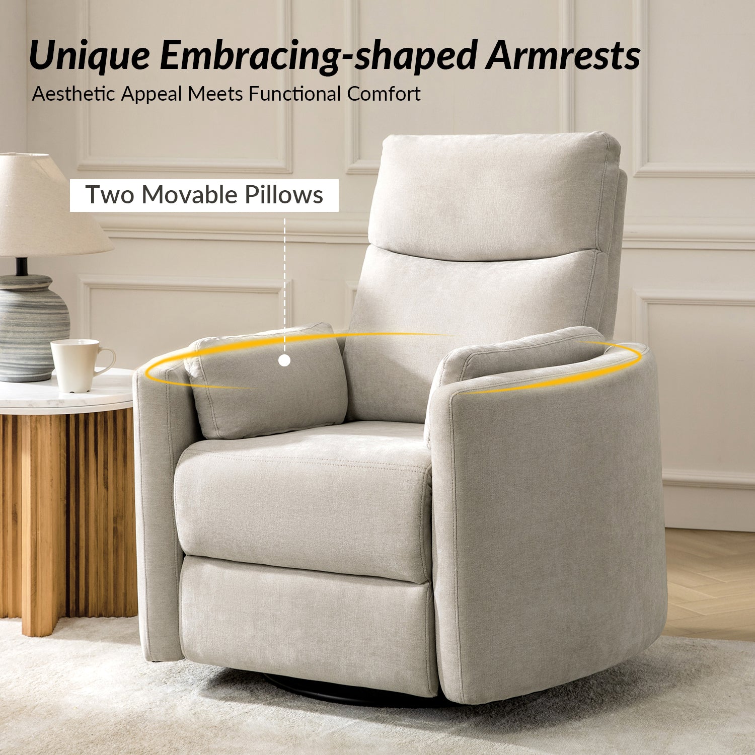 Monica Swivel Rocker Power Recliner Chair with Adjustable Headrest & Lumbar Support - Optional Removable Pillows - Perfect for Living Room, Home Theater & Relaxation