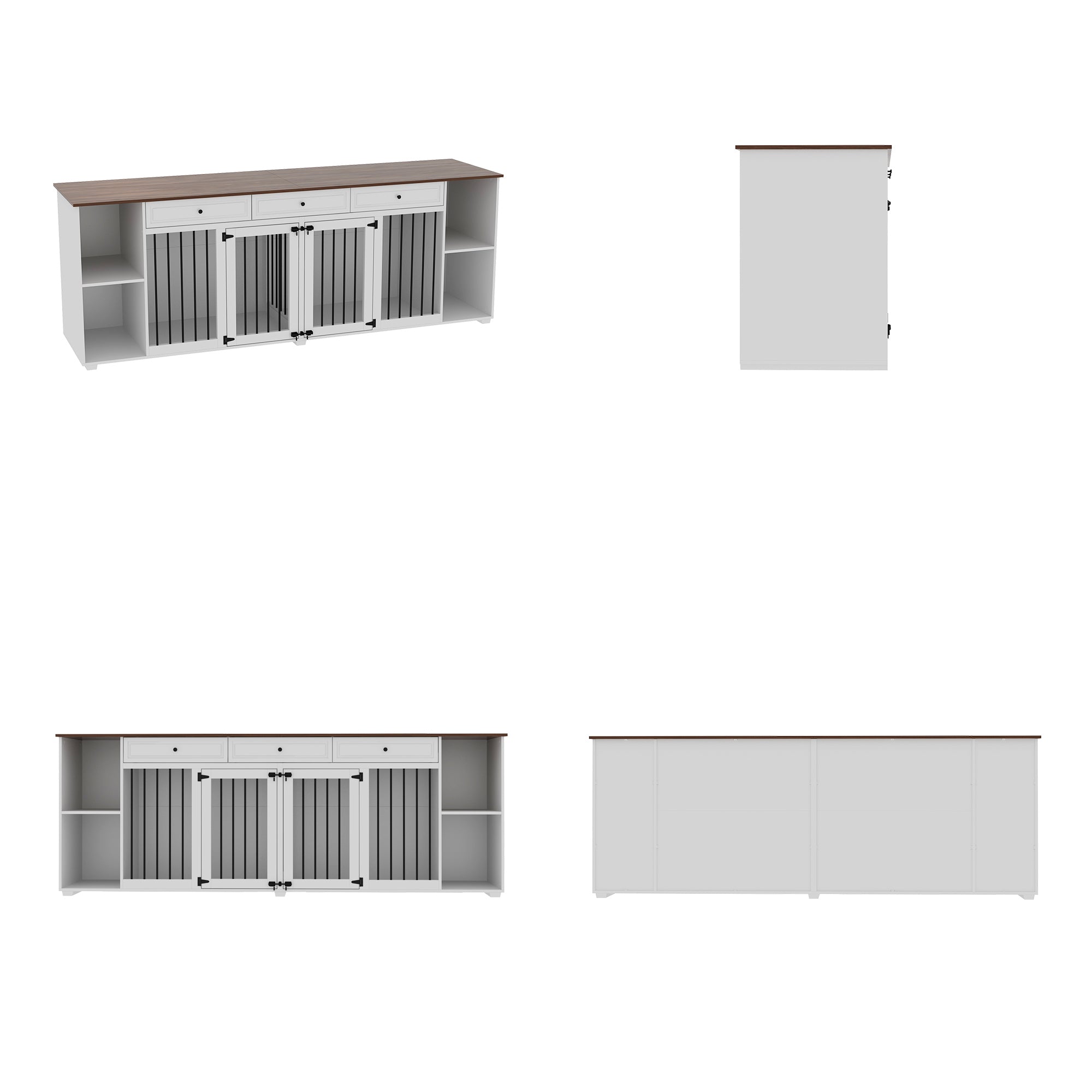 Stylish Large Dog Crate Furniture with 3 Storage Drawers & 4 Compartments - Perfect for Living Room, Bedroom or Office Pet Space