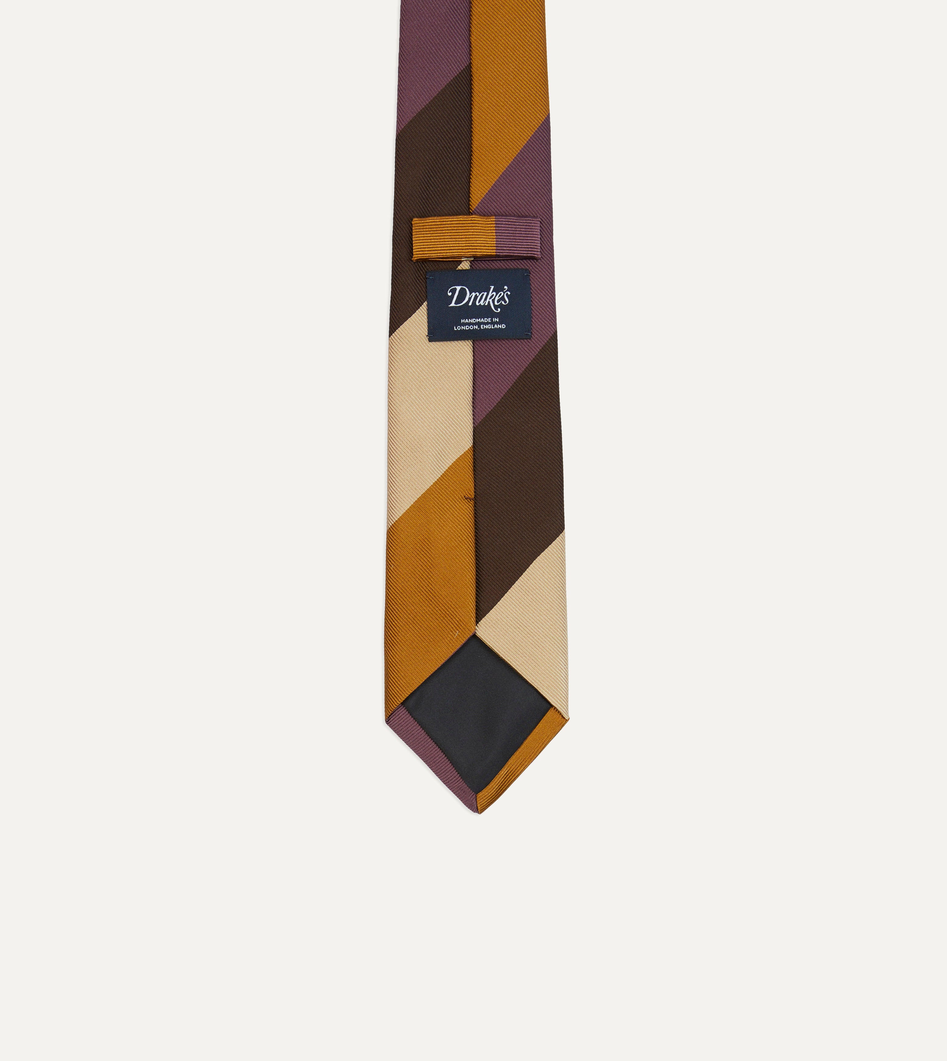 Purple, Brown & Cream Wide Stripe Repp Silk Cotton Tipped Necktie for Men - Elegant Business & Formal Occasion Wear