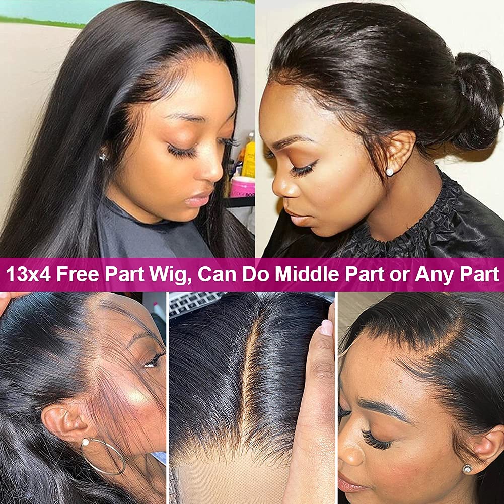 30 Inch 13x4 Straight Human Hair Lace Front Wig for Black Women - Pre Plucked Natural Hairline with Baby Hair - Transparent HD Lace Wig for Daily Wear, Parties & Special Occasions