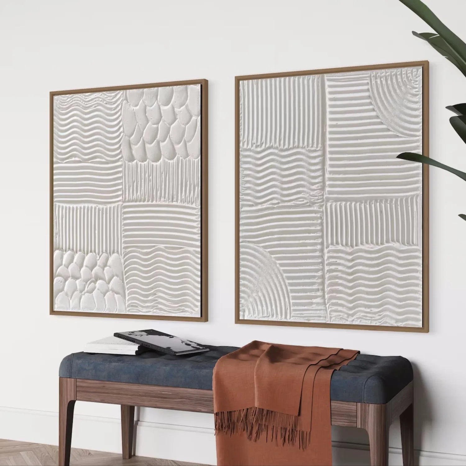 Minimalist Textured Plaster Art Paintings - Set of 2 Modern Abstract Wall Decor for Living Room & Bedroom | #MM278