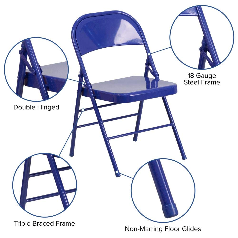 Flash Furniture 2-Pack HERCULES COLORBURST Series Cobalt Blue Metal Folding Chairs - Heavy Duty Triple Braced & Double Hinged for Indoor/Outdoor Events, Parties, Weddings, and Banquets