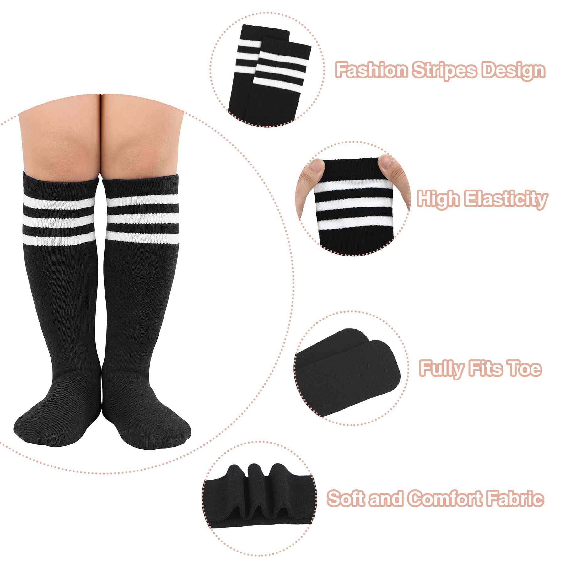 Zando Kids Soccer Socks - Knee High Cotton Athletic Socks for Boys & Girls - Breathable Youth Baseball Socks for Sports & Training - Perfect for Soccer, Baseball, and School PE Activities