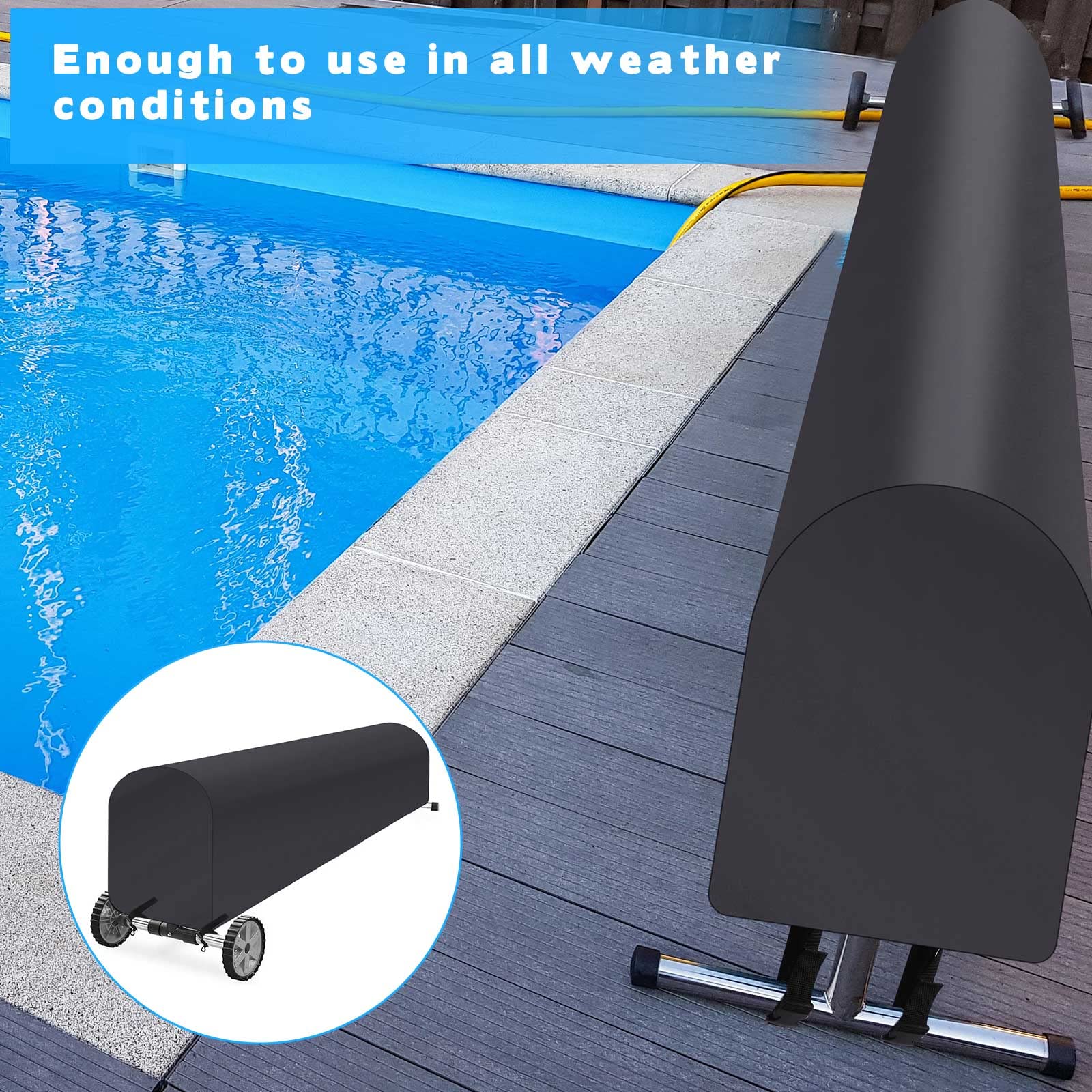 Heavy Duty 24ft Solar Pool Cover Reel - UV Resistant, Waterproof Inground Swimming Pool Blanket Roller for Easy Storage | Perfect for Backyard, Residential & Commercial Pools