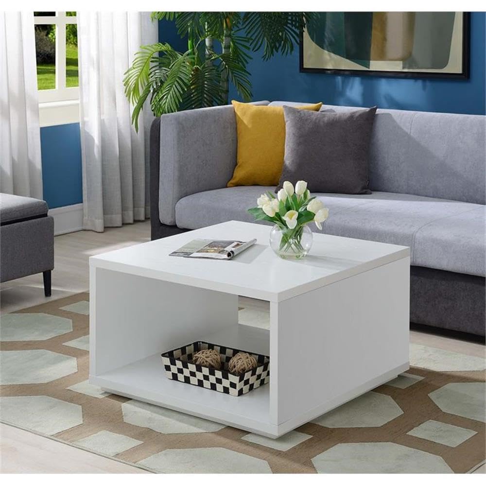 Pemberly Row White Wood Square Coffee Table - Modern Living Room Furniture for Small Spaces & Home Decor