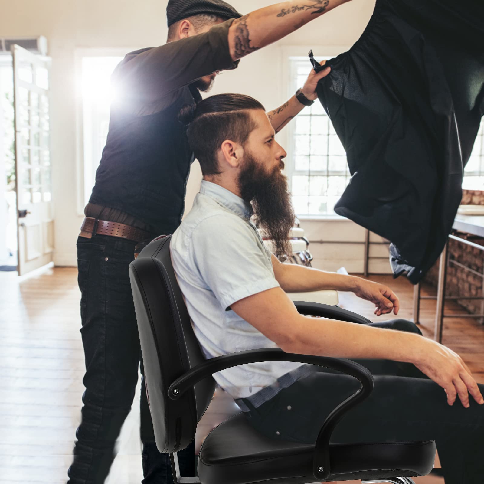 Professional Hydraulic Barber Chair - Heavy Duty Swivel Salon Styling Chair with Leather Upholstery for Hairdressers & Stylists - Classic Shampoo & Tattoo Spa Beauty Equipment for Women & Men (Black) - Perfect for Hair Salons, Barber Shops & Tattoo Studios