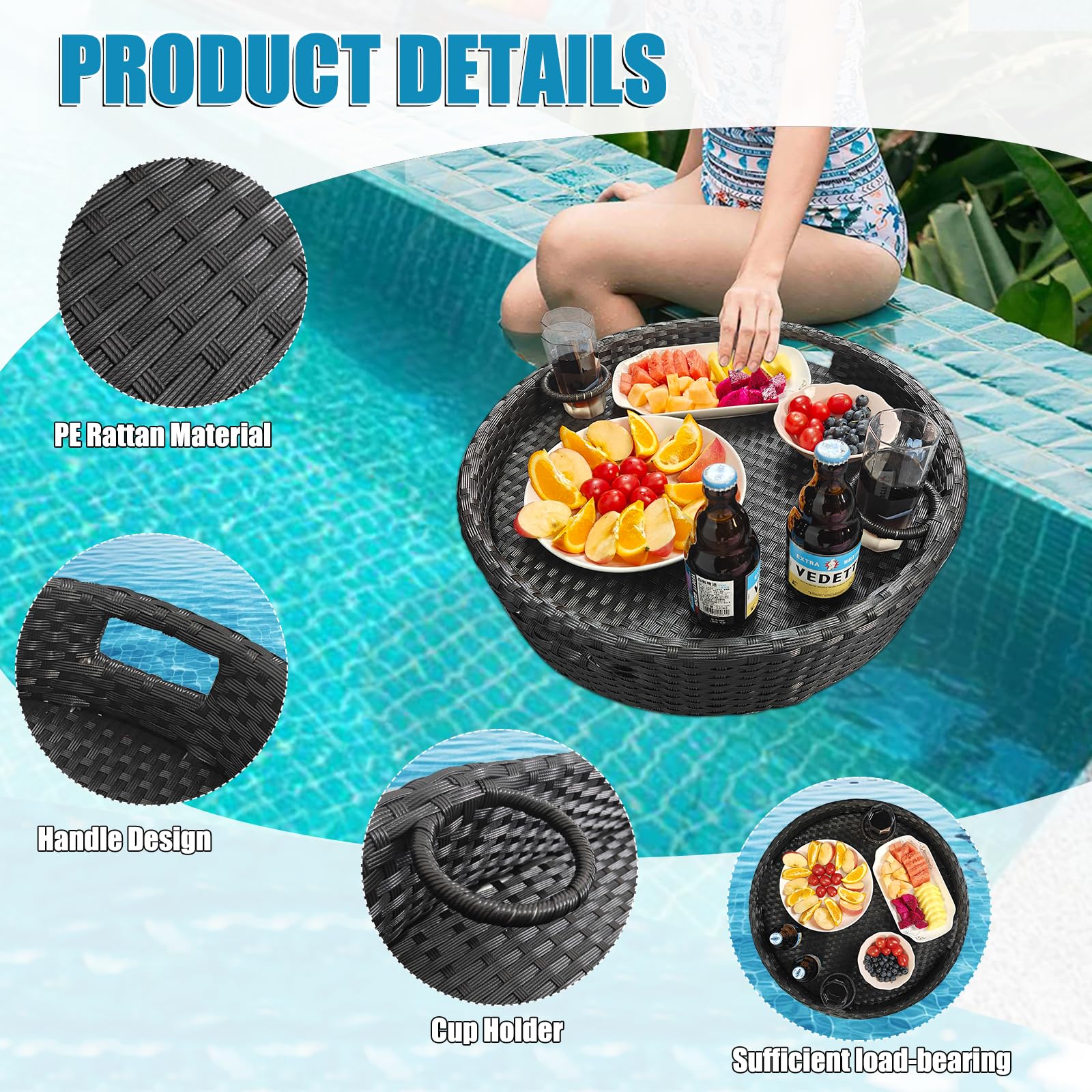 Premium Floating Pool Tray - Round Waterproof Drink & Food Holder for Swimming Pools - Ideal for Pool Parties, Summer Relaxation & Outdoor Water Activities