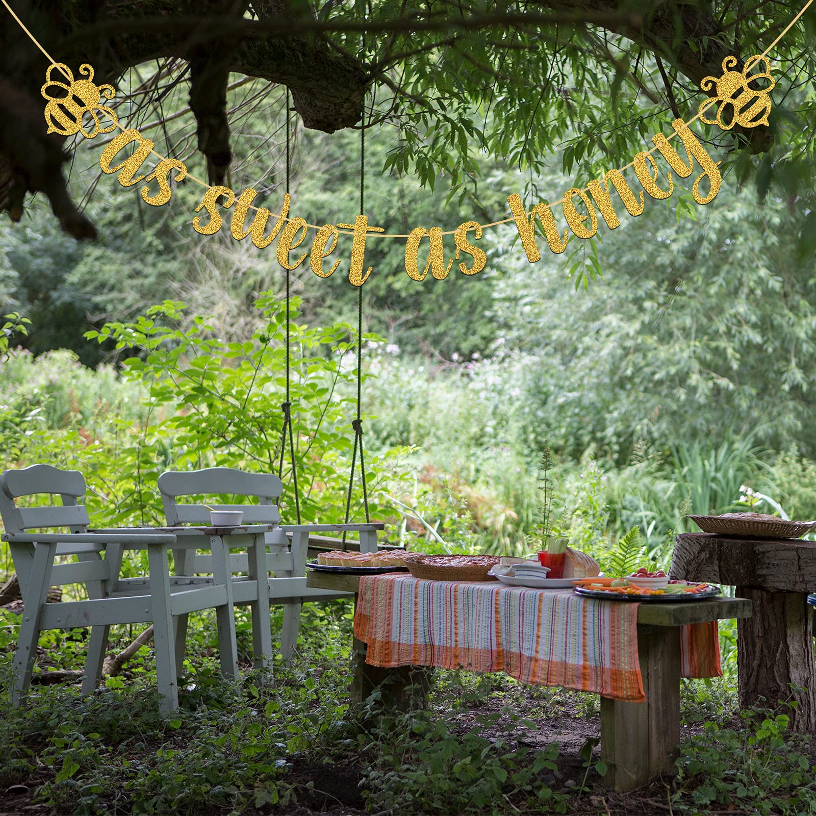 Gold Glitter Bee Theme Banner - Sweet As Honey Wedding, Engagement & Baby Shower Party Decorations | Perfect for Birthday Celebrations, Bridal Showers & Nursery Decor
