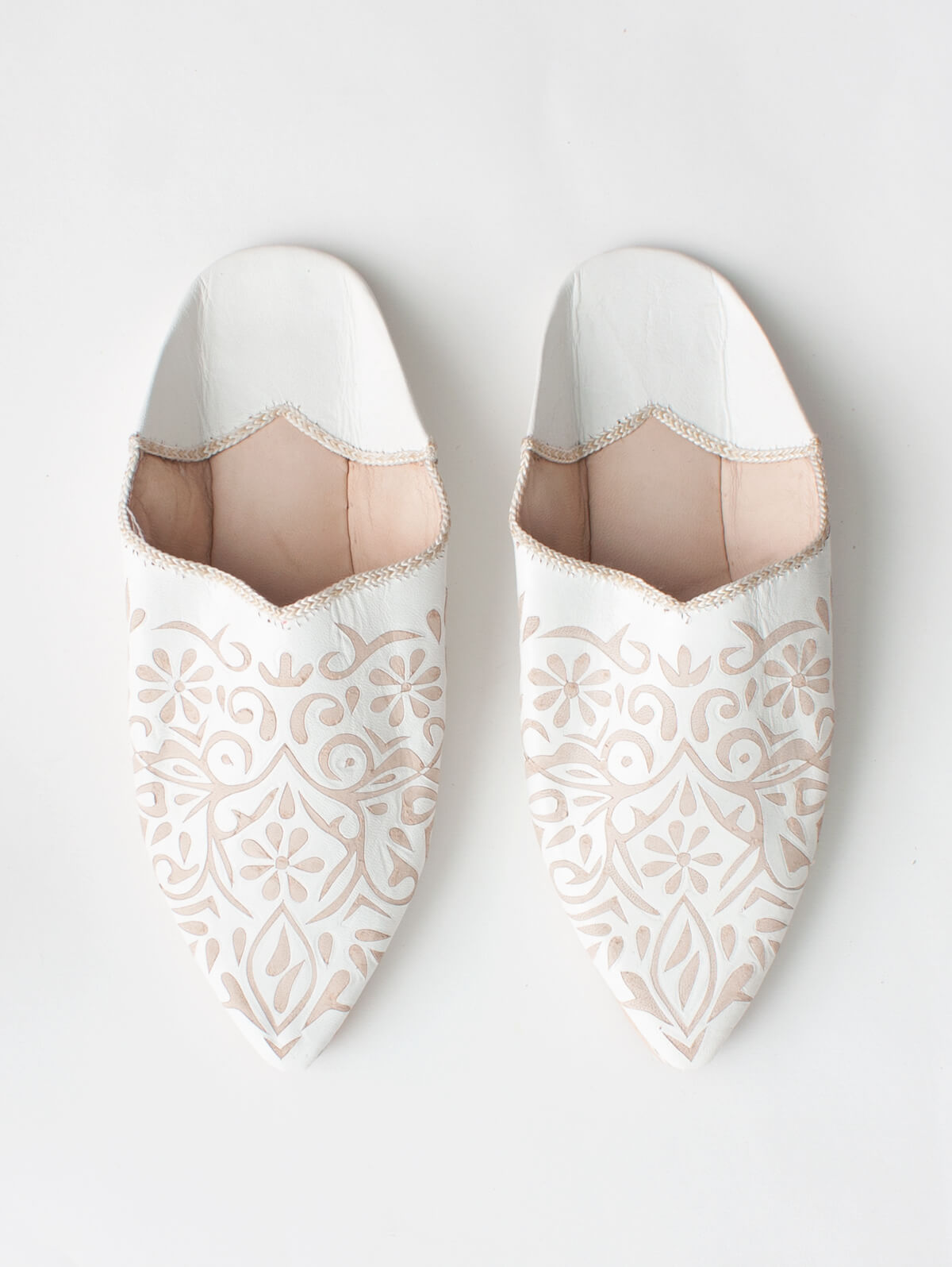 Authentic Moroccan Leather Babouche Slippers for Women - Handmade White Leather House Shoes | Perfect for Home, Lounge & Boho Chic Fashion