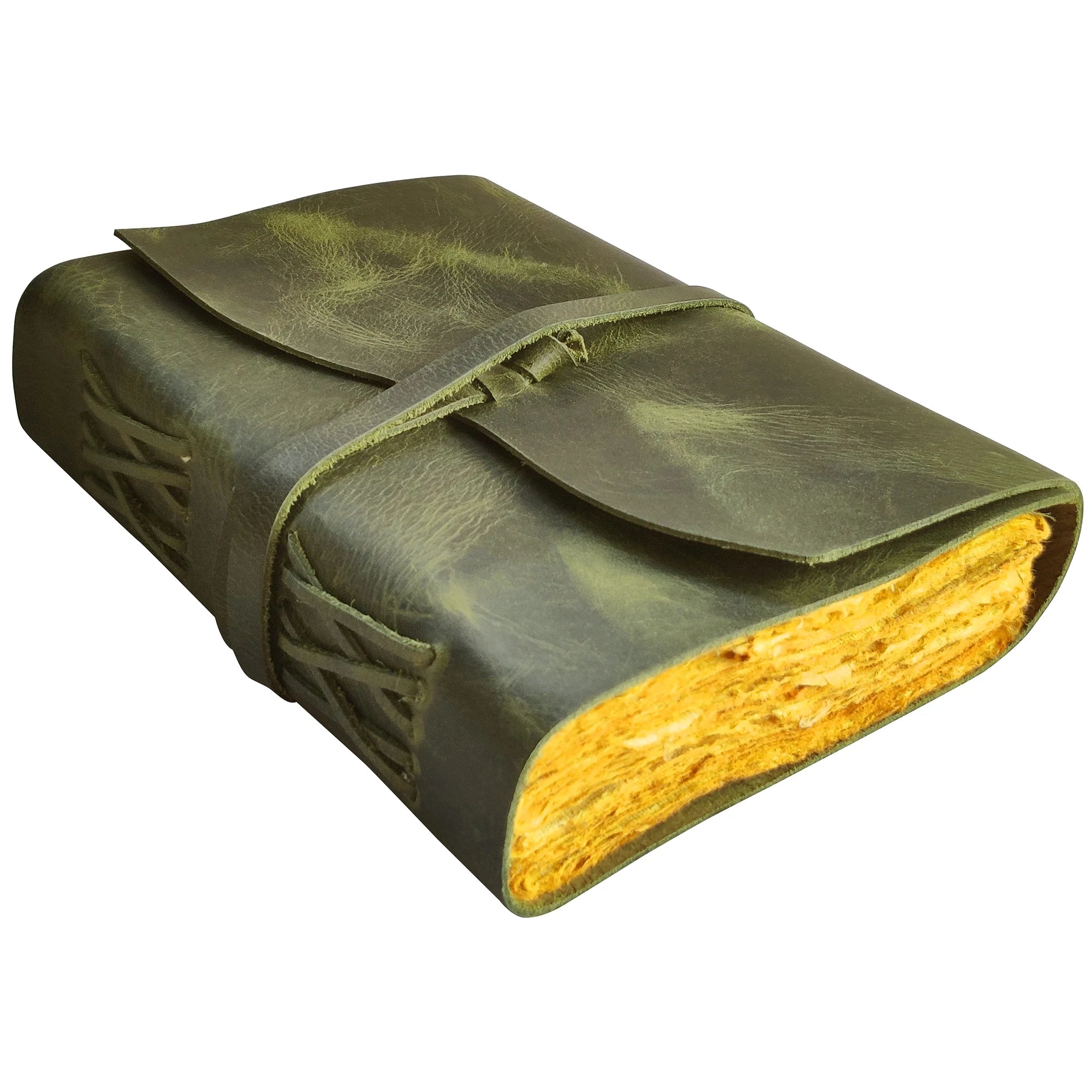 Handmade A5 Leather Bound Journal with Antique Deckle Edge Paper - Olive Green - Perfect for Writing, Sketching & Gift Giving