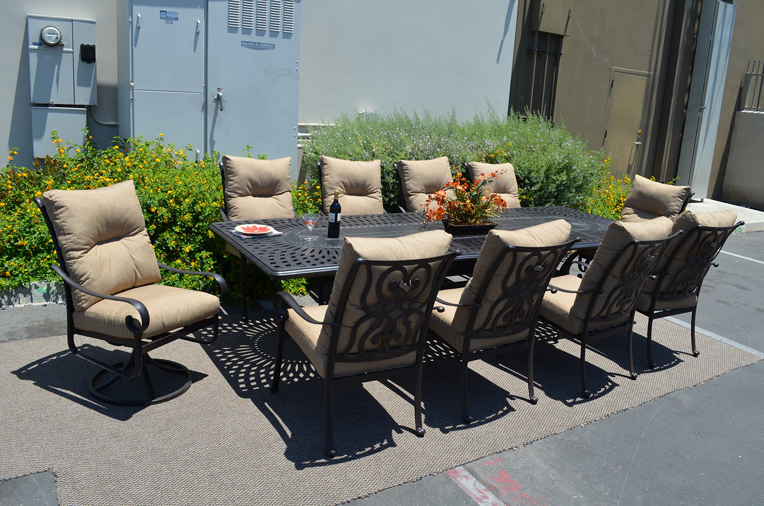 Santa Anita 11-Piece Outdoor Patio Dining Set - Durable Dark Bronze Cast Aluminum Furniture for Backyard, Garden & Poolside Dining
