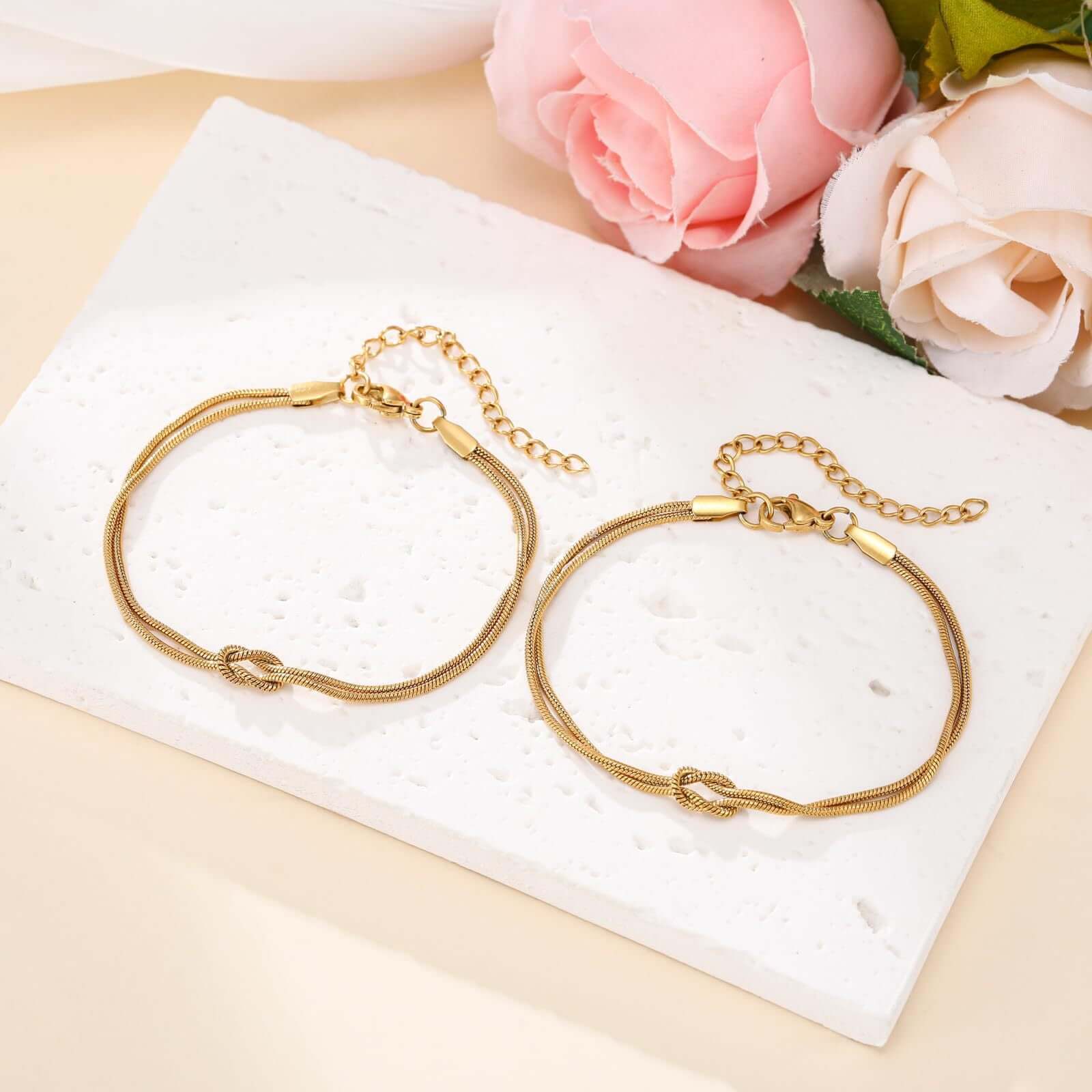 Bow Link Chain Matching Bracelet Set YS965 - Elegant Jewelry for Women, Perfect Gift for Valentine's Day, Anniversary & Special Occasions