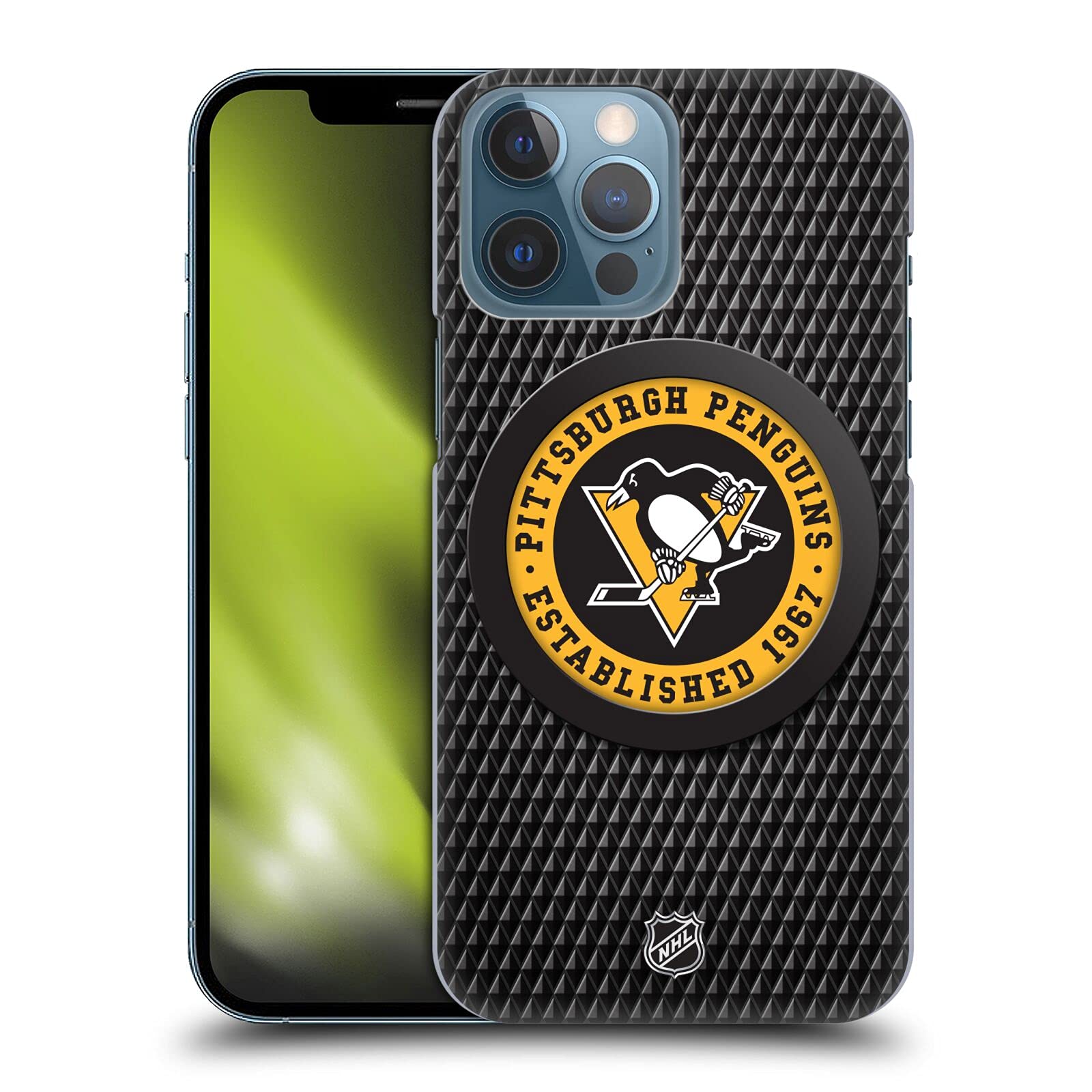 Official NHL Licensed Pittsburgh Penguins iPhone 13 Pro Max Case - Durable Hard Back Cover with Authentic Puck Texture Design - Perfect for Hockey Fans & Game Day Protection