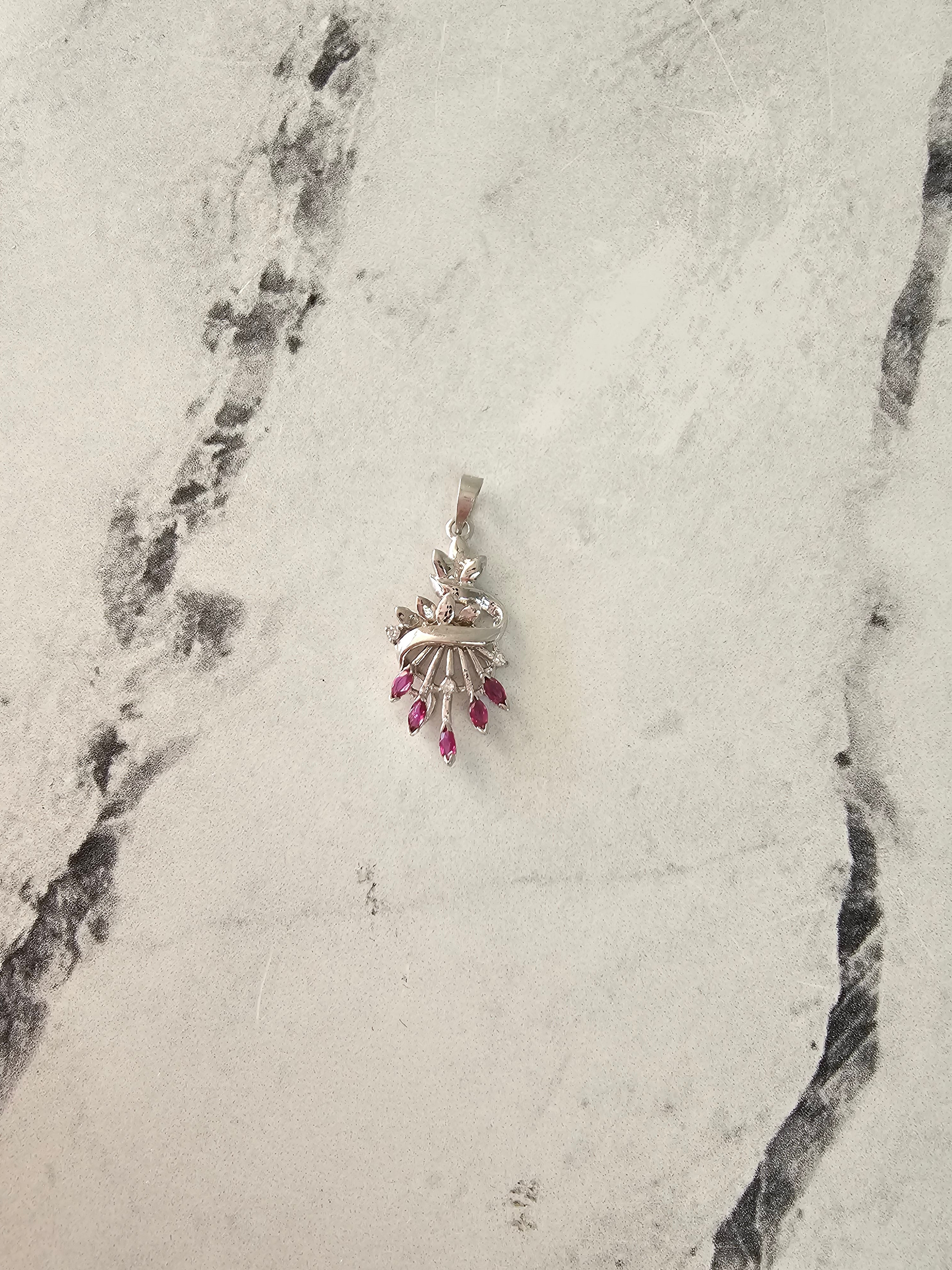 Vintage Ruby & Diamond Necklace 14k White Gold - Elegant Jewelry for Women, Perfect for Weddings, Anniversaries & Special Occasions