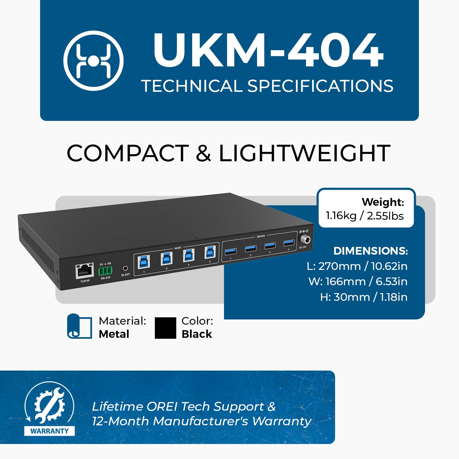 OREI USB 3.0 4x4 Matrix Peripheral Sharing Switch - Connect 4 USB Devices to 4 Computers for PC, Printer, Scanner, Mouse & Keyboard Sharing - Ideal for Office, Home & Multi-Monitor Workstations - IP/Remote Control Supported