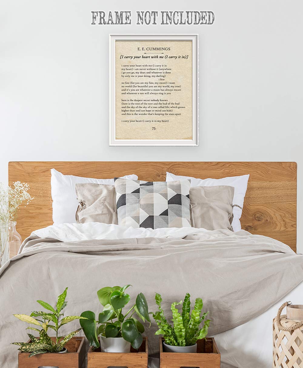 E.E. Cummings 'I Carry Your Heart' Poetry Wall Art - Romantic Home Decor Poster & Canvas Prints - Perfect Wedding & Anniversary Gift - Bedroom, Living Room, Office Decor - Choose Framed/Unframed Options