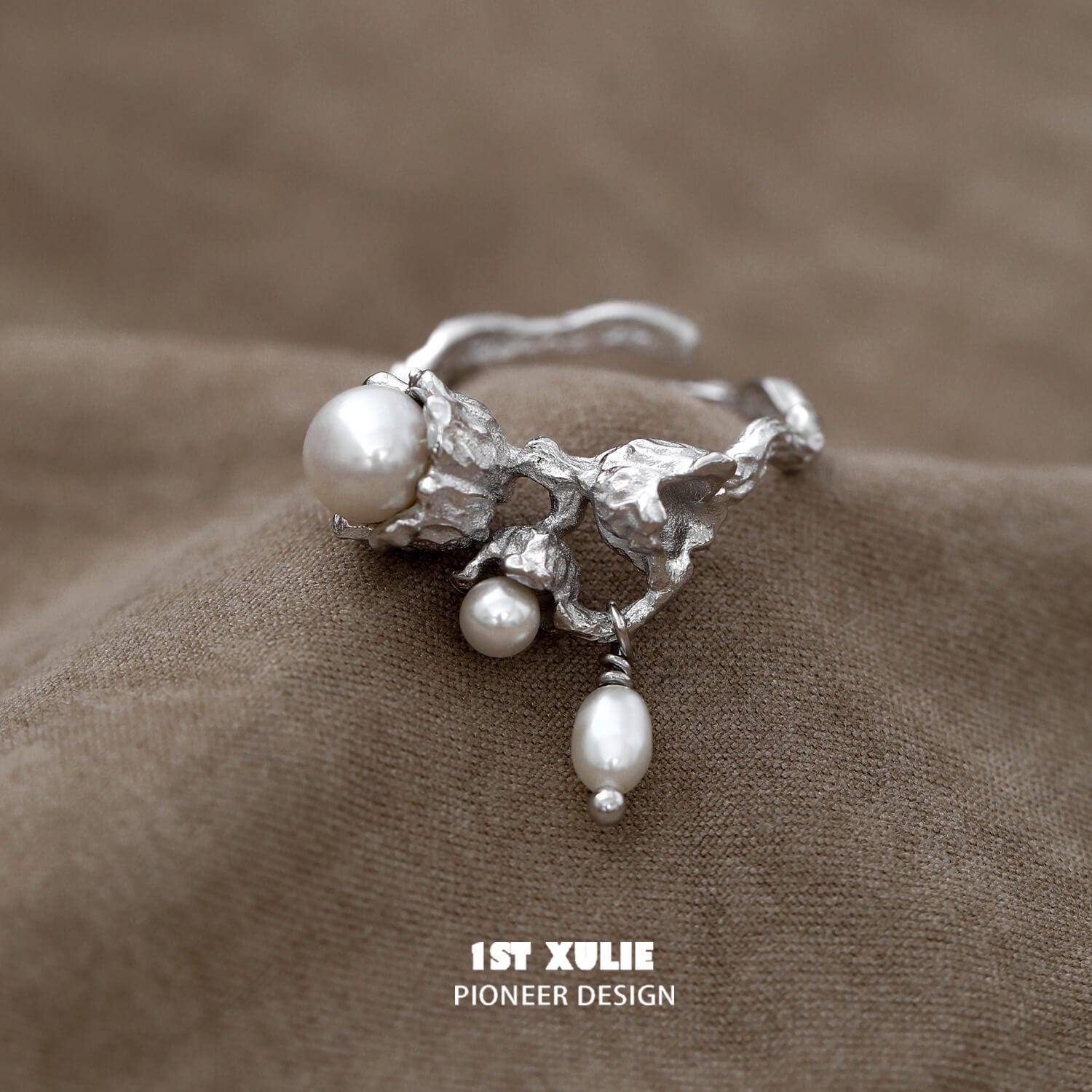 Tears of Mermaid S925 Sterling Silver Tulip Pearl Ring for Women - Elegant Floral Pearl Jewelry Gift for Birthday, Anniversary & Valentine's Day