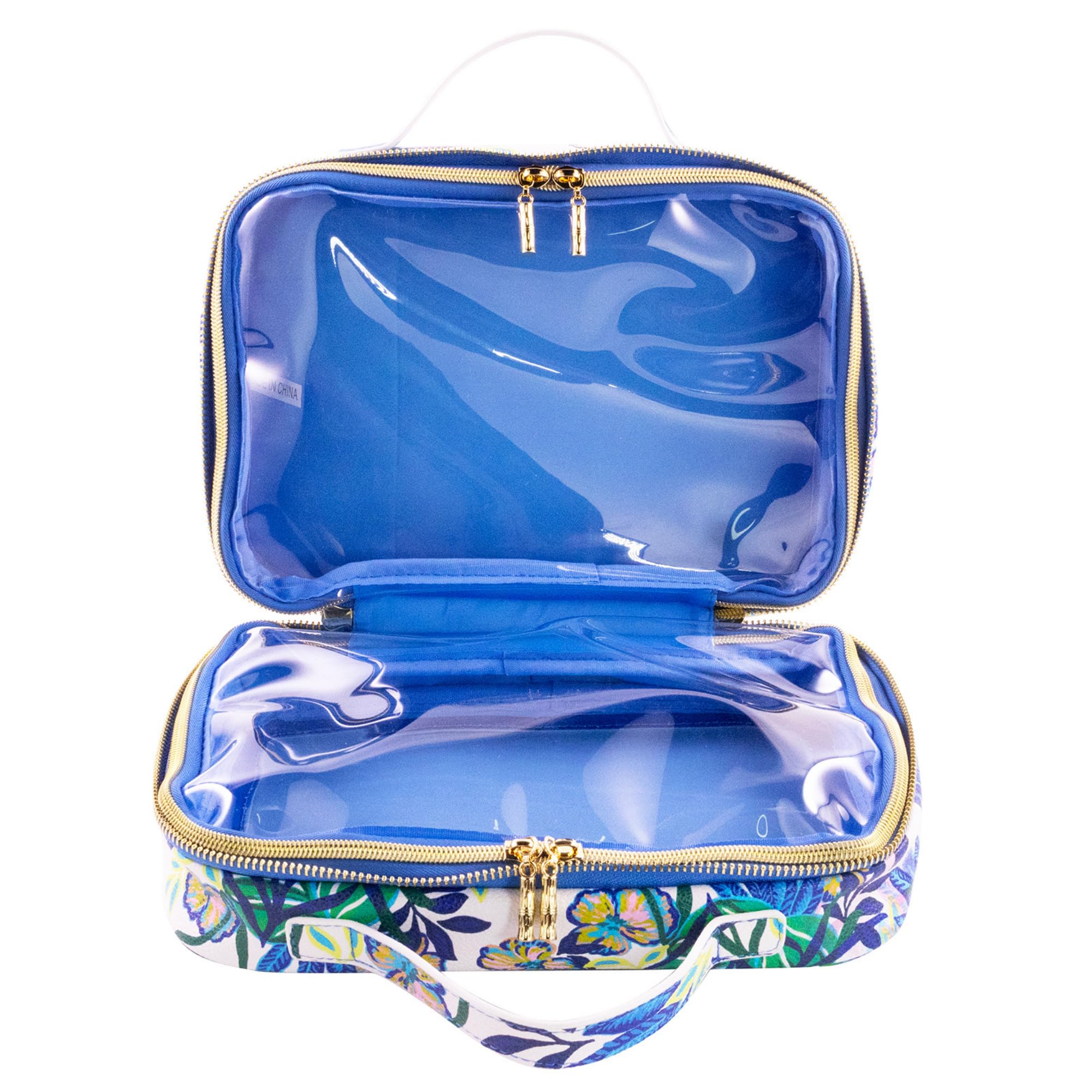 Lilly Pulitzer Cosmetic Bag with Two Zippered Pockets, Clear Vinyl Window & Handles - Waterproof Travel Toiletry Organizer & Makeup Case with Gold Accents | Perfect for Vacation, Gym, Weekend Getaways & Airplane Carry-On