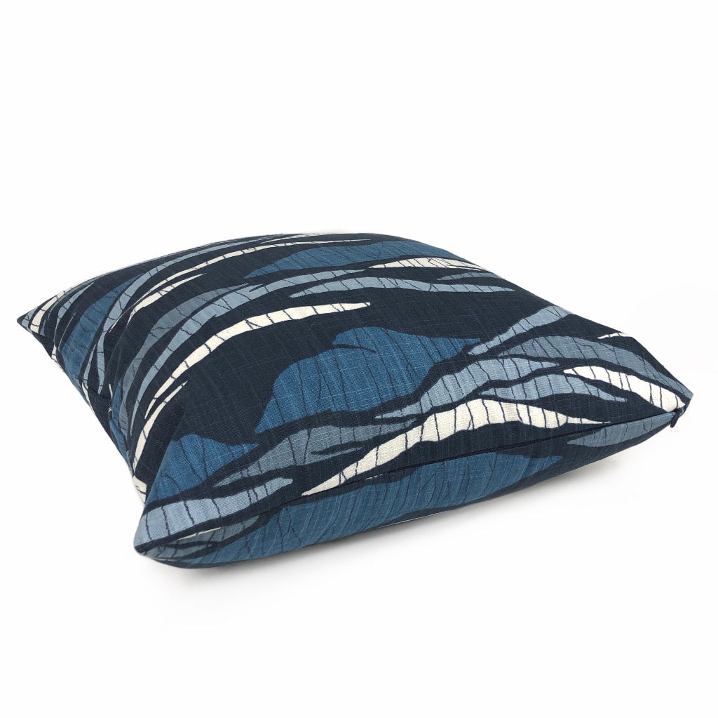 Robert Allen Lotus Hills Navy Blue & White Abstract Cotton Print Pillow Cover - Decorative Throw Pillow for Sofa, Bed, Living Room & Home Decor