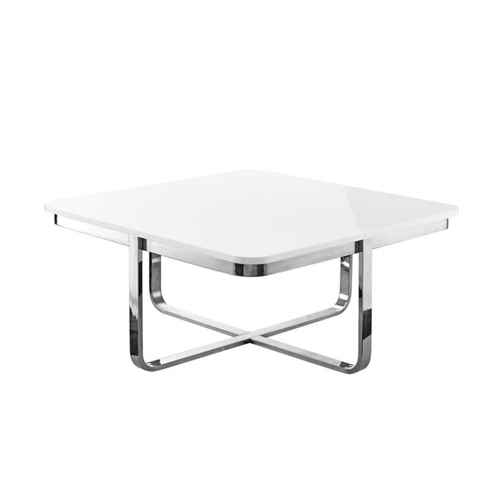Modern Stainless Steel Coffee Table with White/Chrome Base - Contemporary Living Room Centerpiece for Home & Office Decor