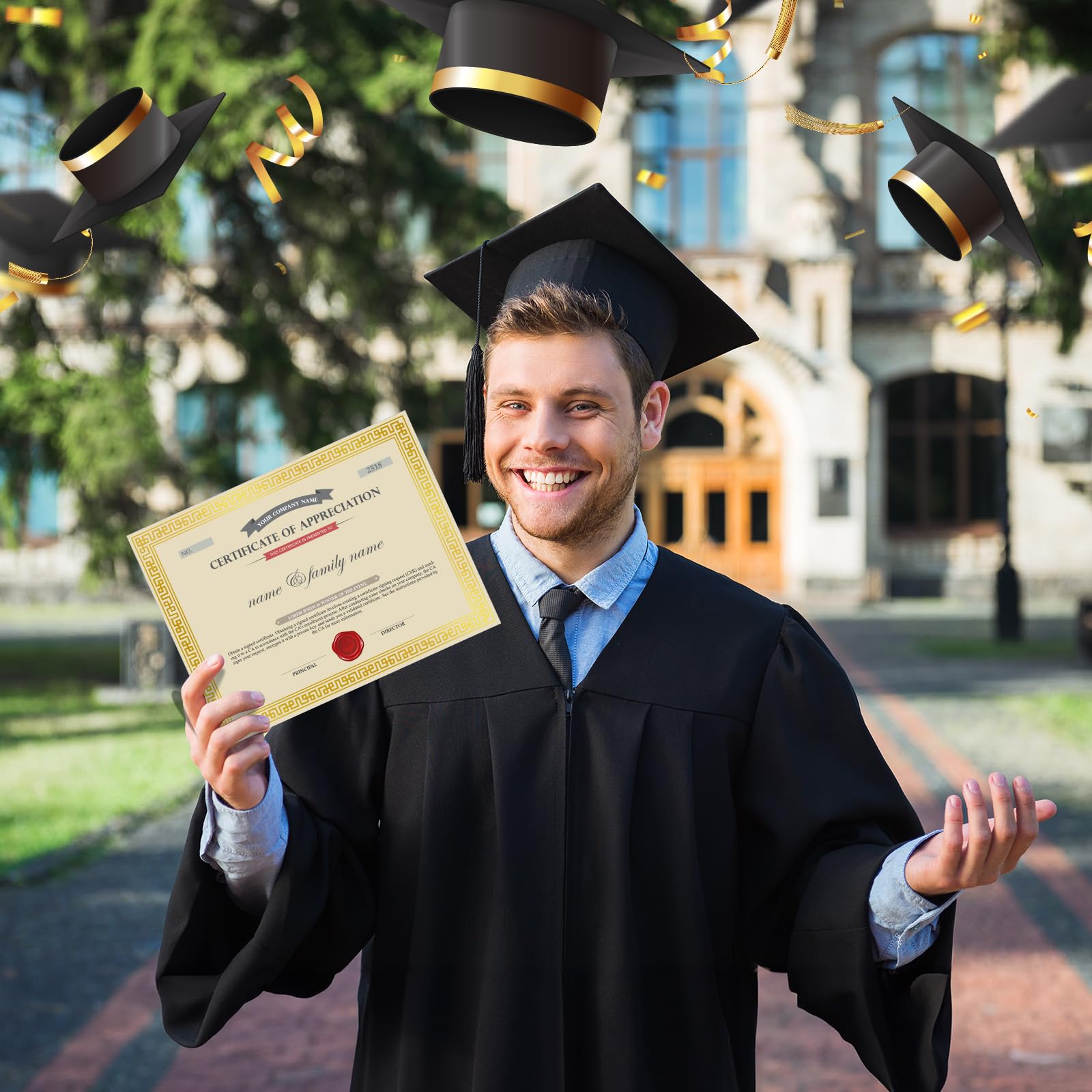 100 Pcs Blank Certificate Diploma Paper 8.5 x 11 Inch - Premium Cardstock for Graduation Certificates, Awards & Professional Documents (Gold Beige Hot Stamping) - Perfect for School Ceremonies, Office Recognition & Special Events