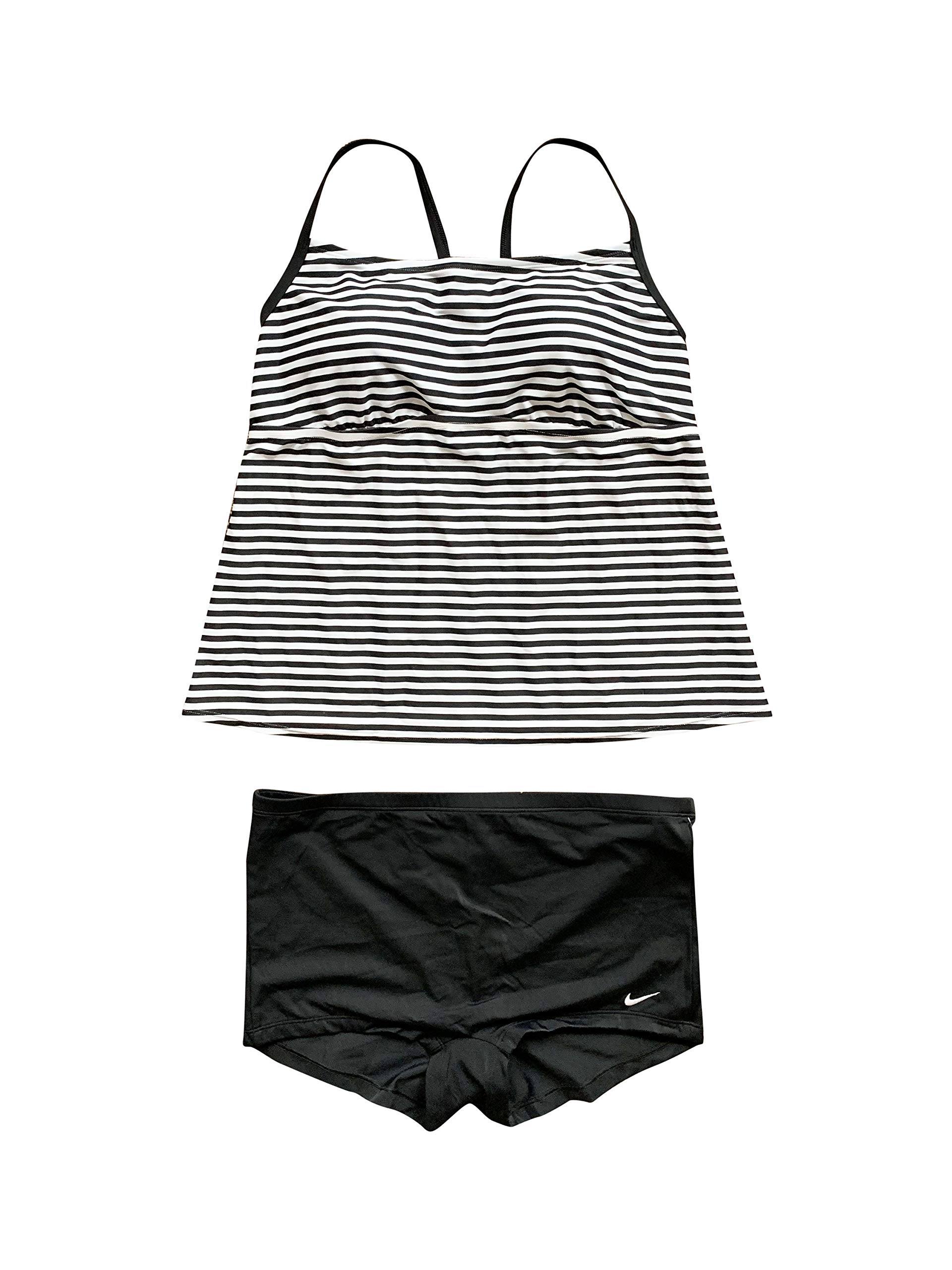 Nike Women's Athletic Tankini Two-Piece Swimsuit - X-Large, Black & White Stripe - High Performance Swimwear for Pool, Beach & Water Sports