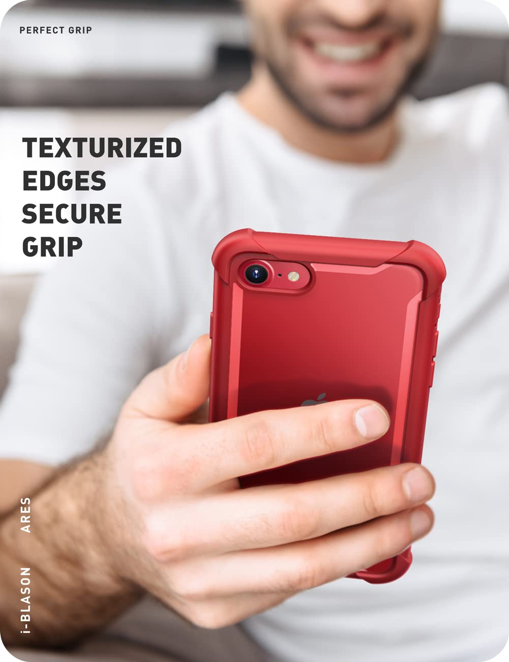 i-Blason Ares iPhone SE Case 2022 (3rd Gen) | Built-in Screen Protector | Dual Layer Rugged Clear Bumper Case for iPhone SE 2022/2020 & iPhone 8/7 (Red) | Shockproof Protection for Outdoor, Work & Daily Use