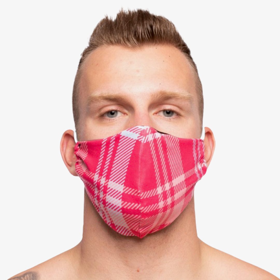 Pink Plaid Face Mask - Soft & Breathable Cotton Fabric - Adjustable Ear Loops for Comfort - Perfect for Daily Use, Travel, and Outdoor Activities