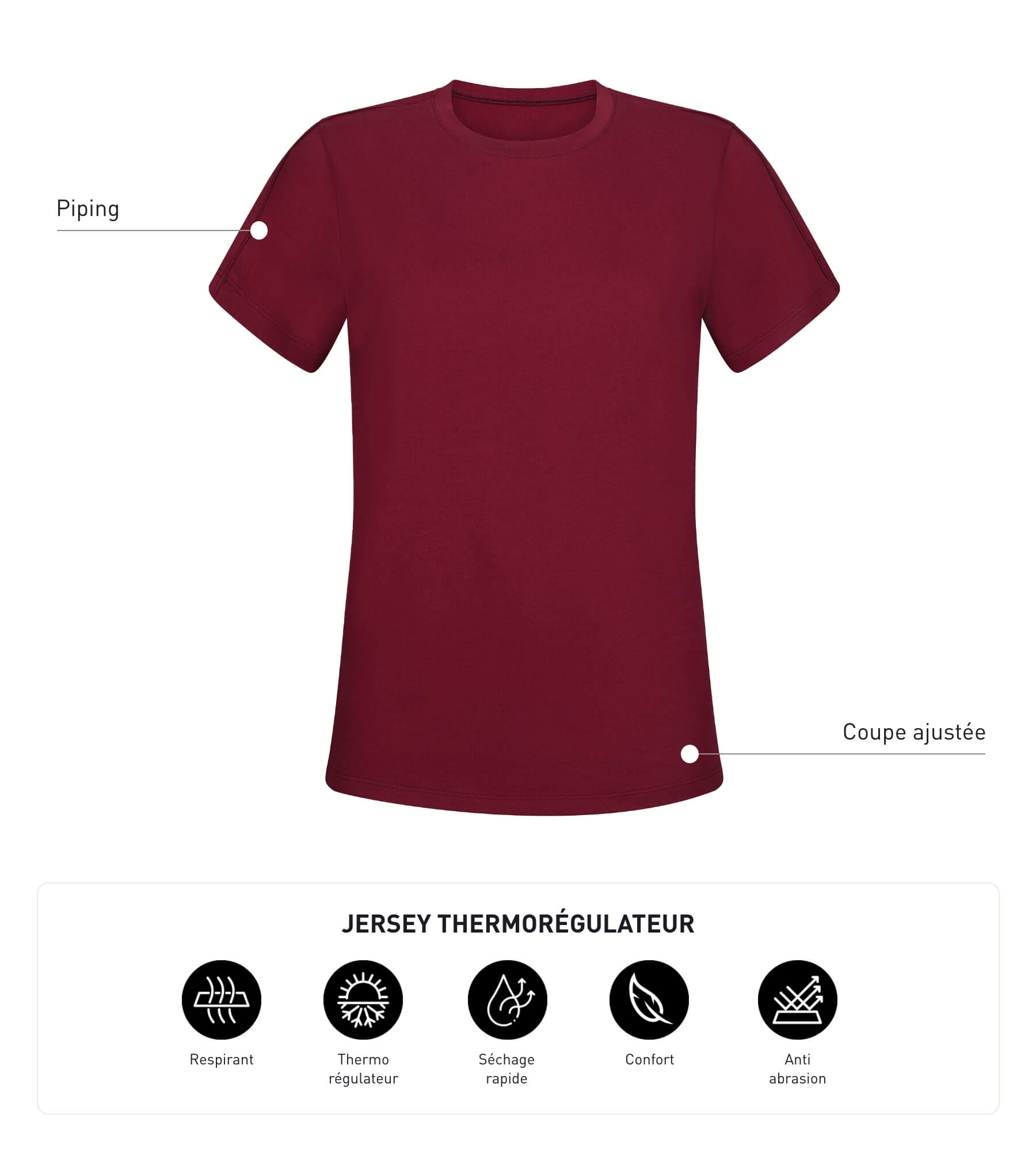 Women's Thermoregulating Sport T-Shirt - Breathable Bordeaux Jersey Fabric for Running, Yoga & Gym Workouts - DIM MOVE Activewear