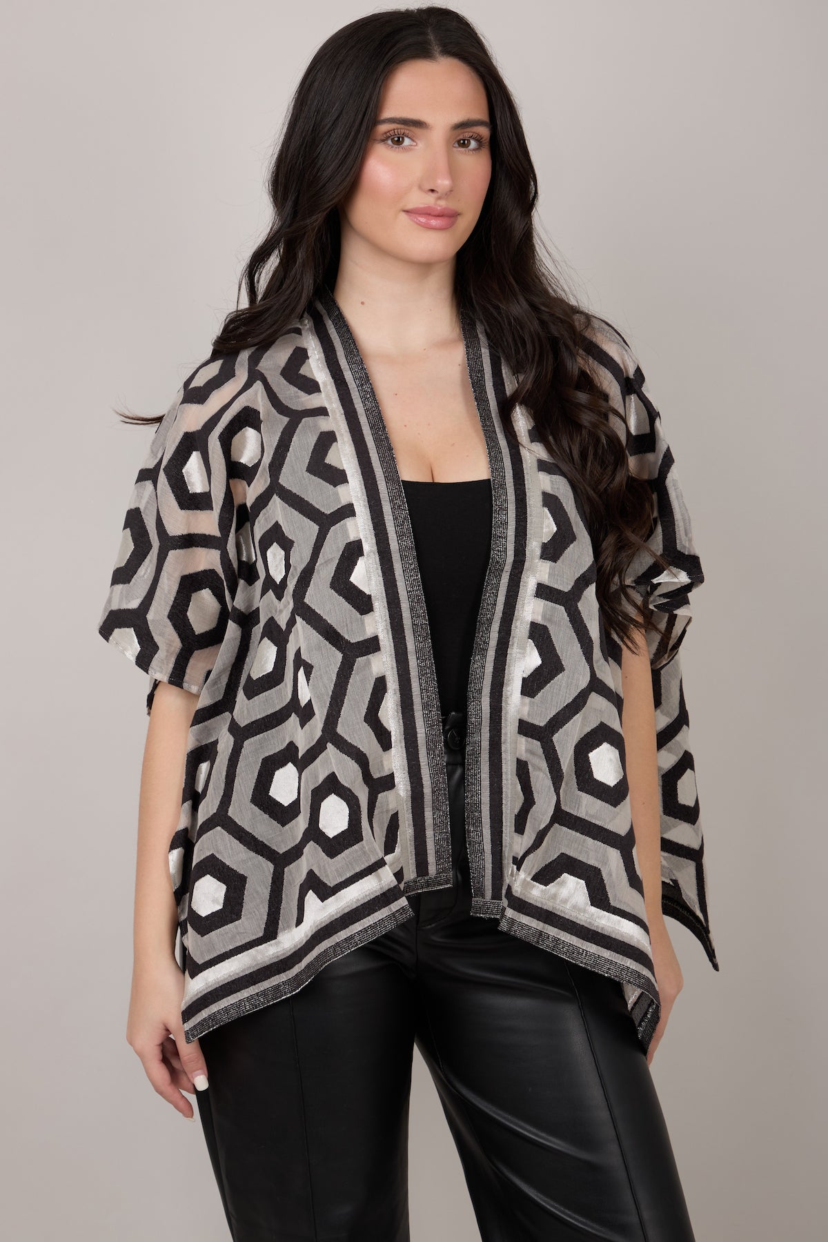 Stylish Geometric Cotton Short Open Poncho for Women - Lightweight Summer Cover-Up for Beach, Travel, and Casual Outings