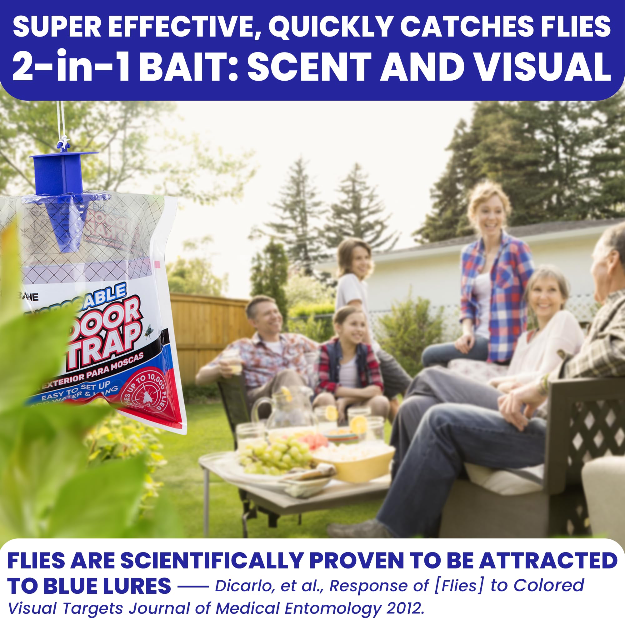 Outdoor Fly Traps for Patio & Yard - 9 Pack Non-Toxic Pre-Baited Disposable Fly Catcher Bags | Effective Hanging Bug Control for House Flies, Filth Flies & Outdoor Pests | Perfect for Backyard, Horse Ranch, Trash Can & Outdoor Living Areas