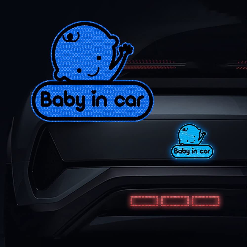 2 Pack Baby in Car Reflective Stickers - Baby on Board Safety Decals for Car Windows, Waterproof SUV Bumper Stickers for Child Safety - Perfect for Family Cars, School Pickups & Road Trips