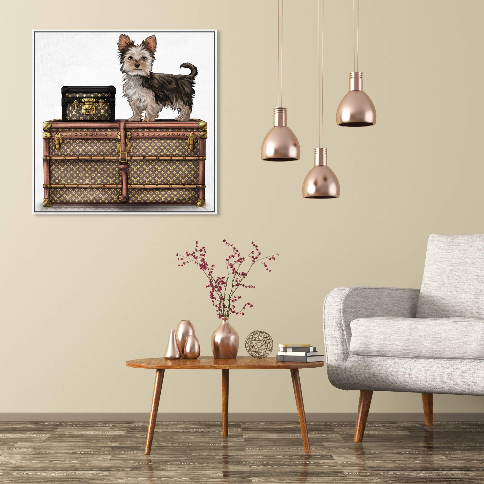 Oliver Gal Artist Co. Fashion & Glam Yorkie Wall Art - 30x30 Inch Framed Canvas Print in Brown & White - Perfect for Living Room, Bedroom & Office Décor