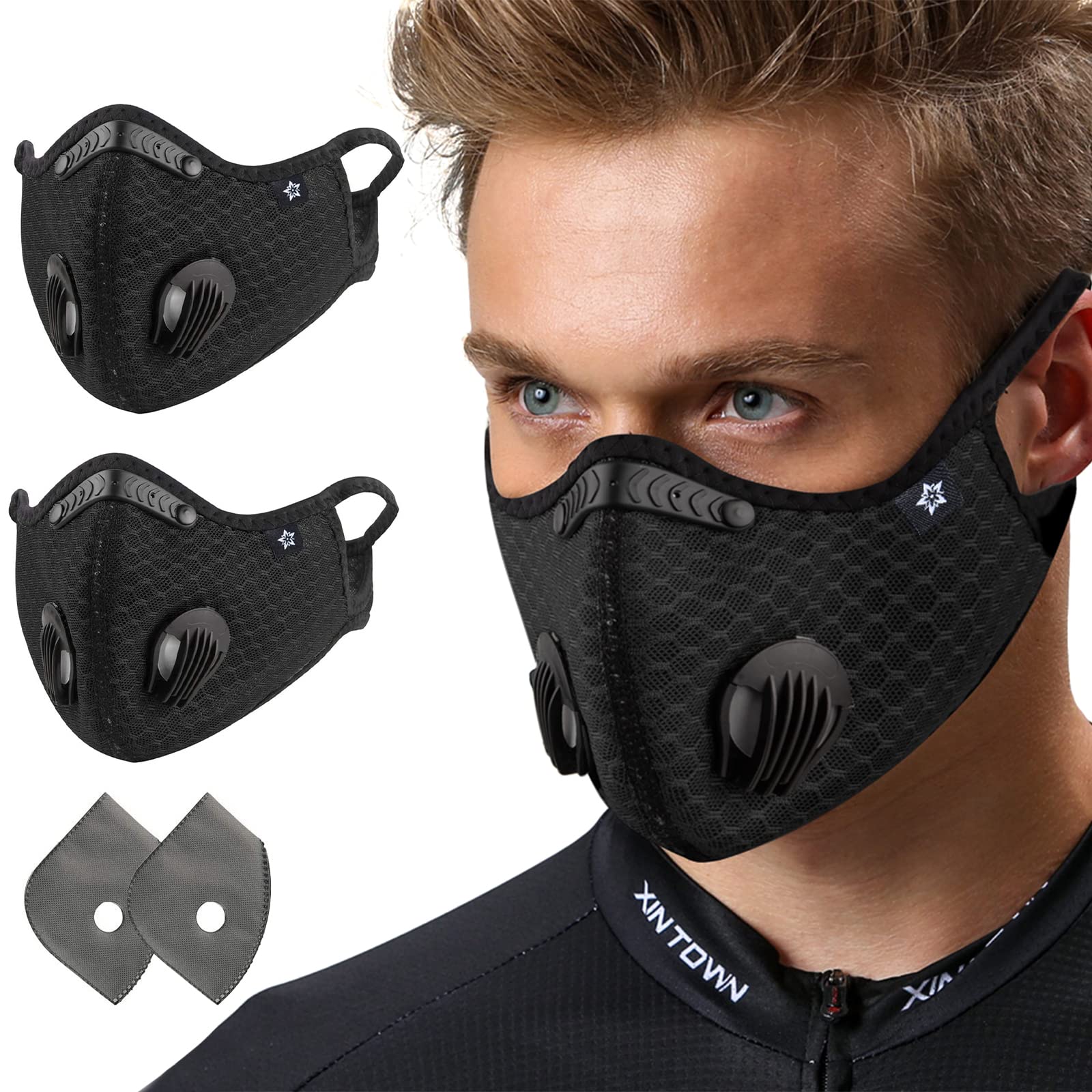 Washable Sports Face Mask with Valves - Adjustable for Cycling & Travel