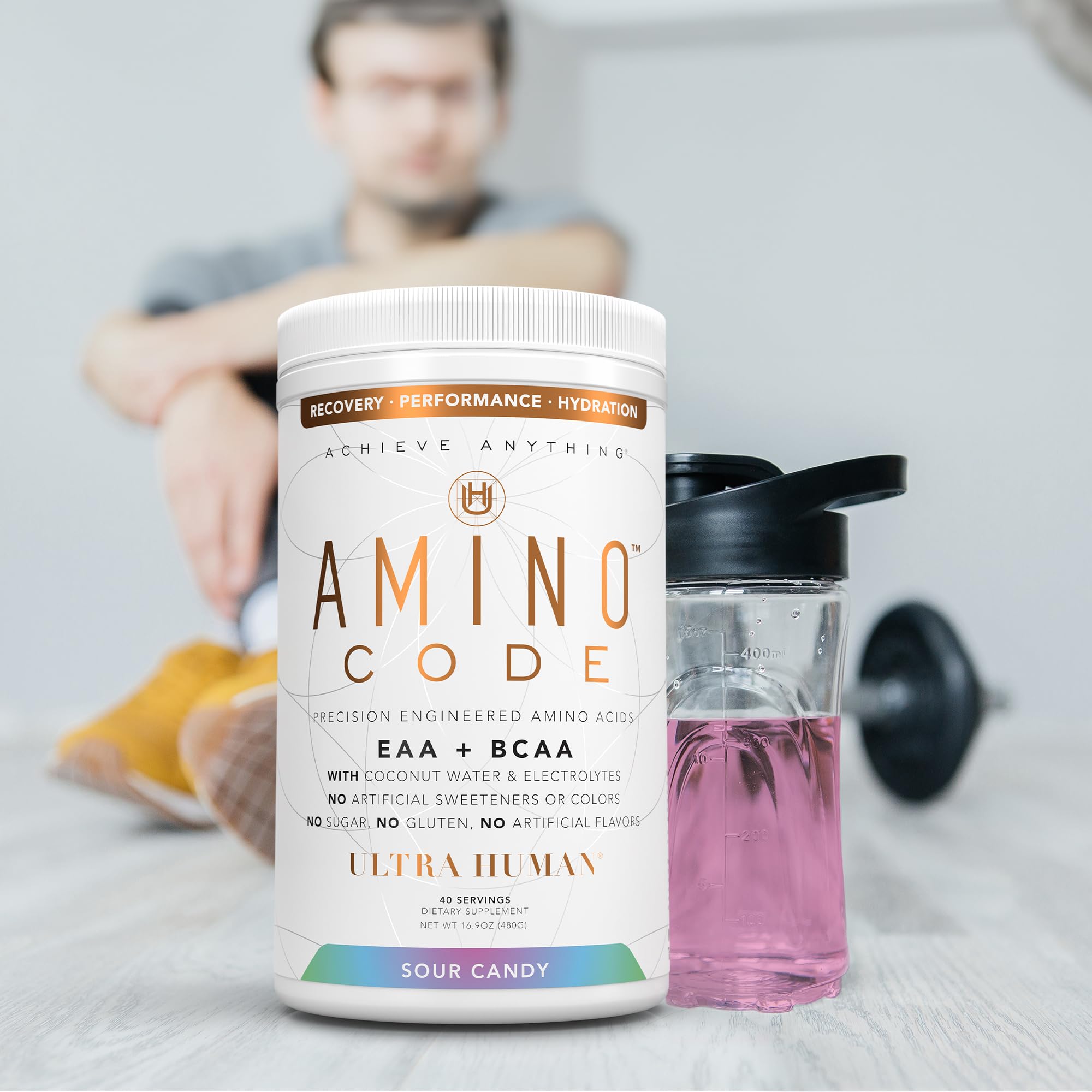Amino Code | Essential Amino Acids + BCAAs + Coconut Water Electrolytes Powder | Fast Hydration & Workout Recovery Drink Mix | Clean Formula, 40 Servings - Sour Candy Flavor | Pre-Workout, Post-Workout & Daily Hydration Supplement