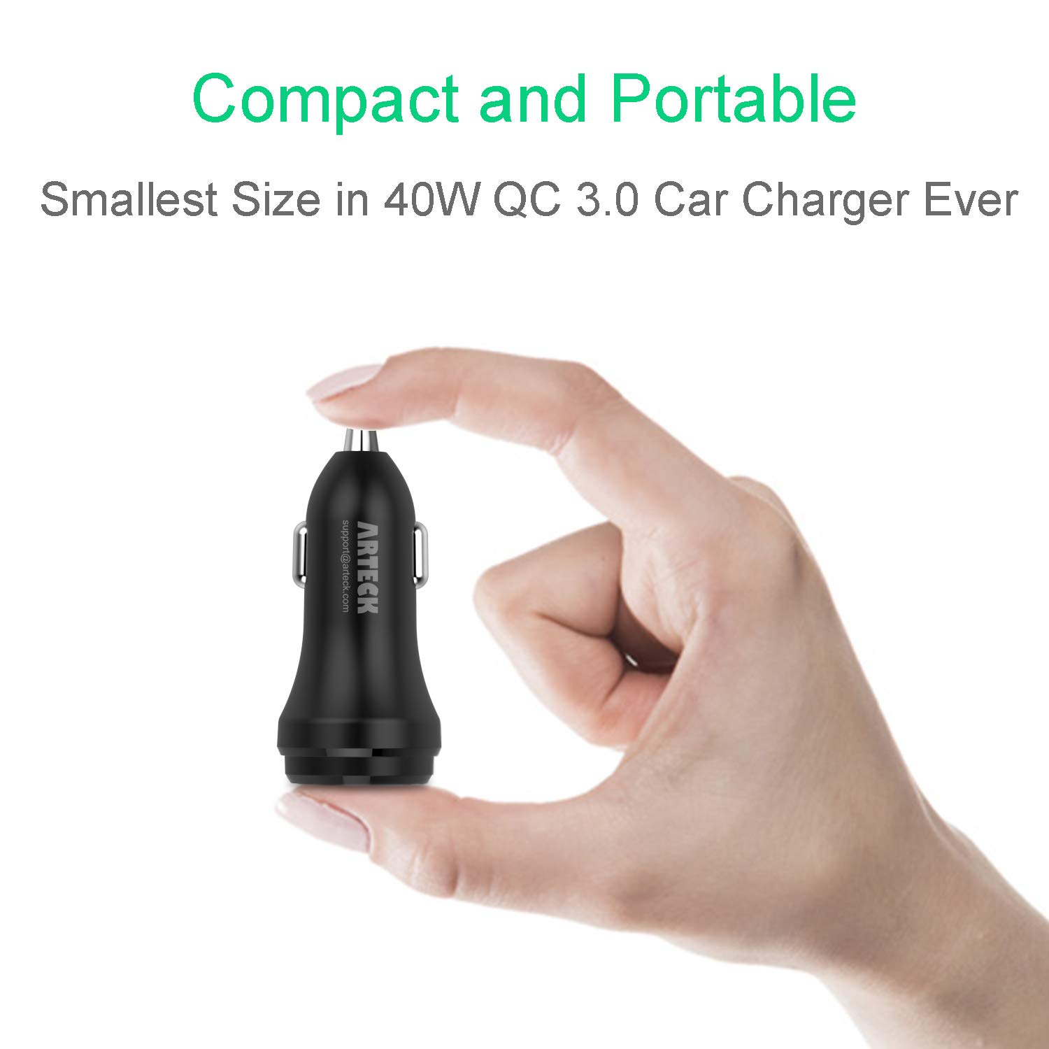 Arteck 40W Dual USB Car Charger with Quick Charge 3.0 - Fast Charging Adapter for iPhone 14/13/12/11 Series, iPad, Samsung Galaxy Note & More - Perfect for Road Trips & Daily Commutes