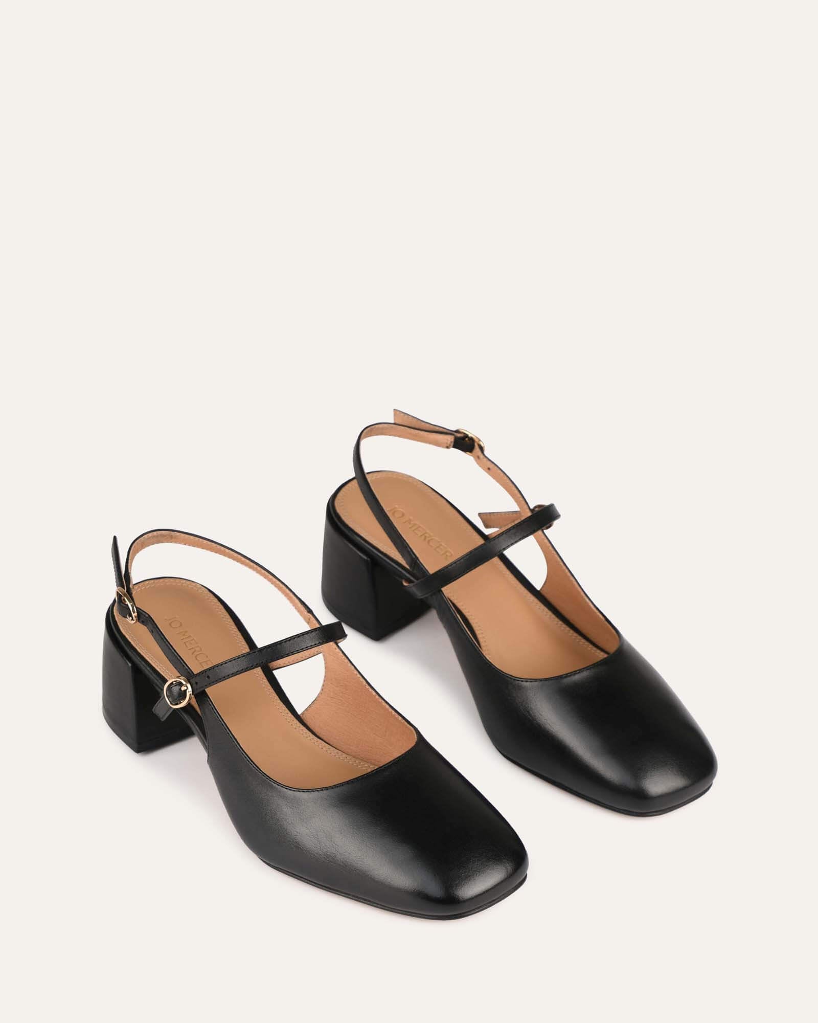 JENNA Women's Black Leather Low Heels - Comfortable & Stylish Dress Shoes for Work, Office, and Casual Outings