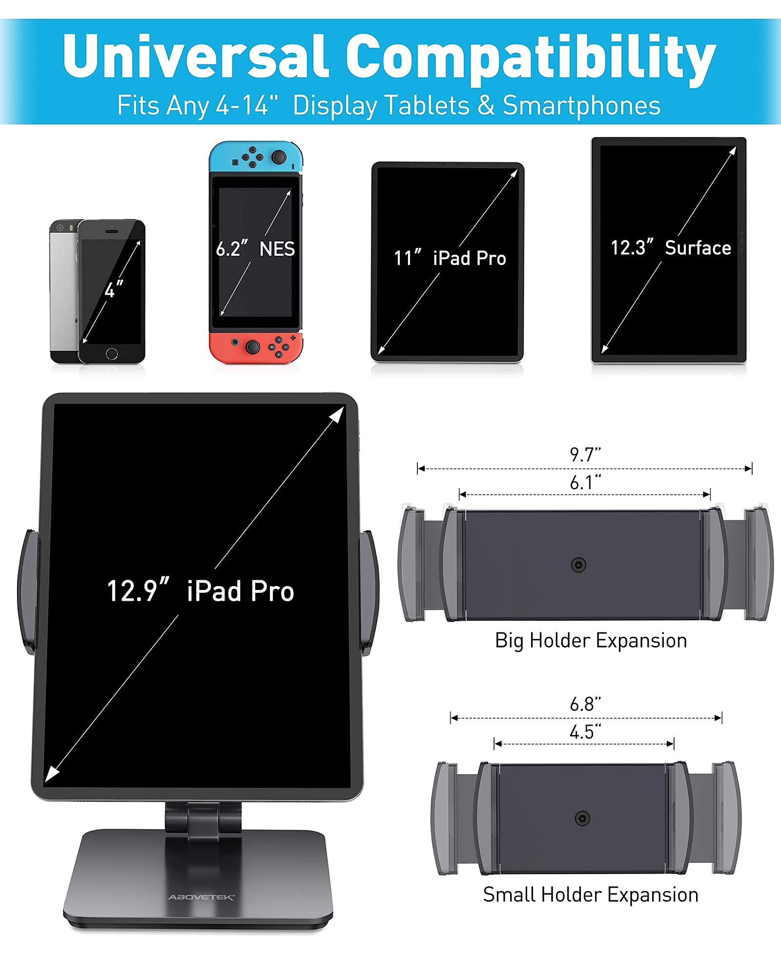 AboveTEK Business Kiosk Aluminum Tablet Stand - 360° Swivel Holder for 4-14
