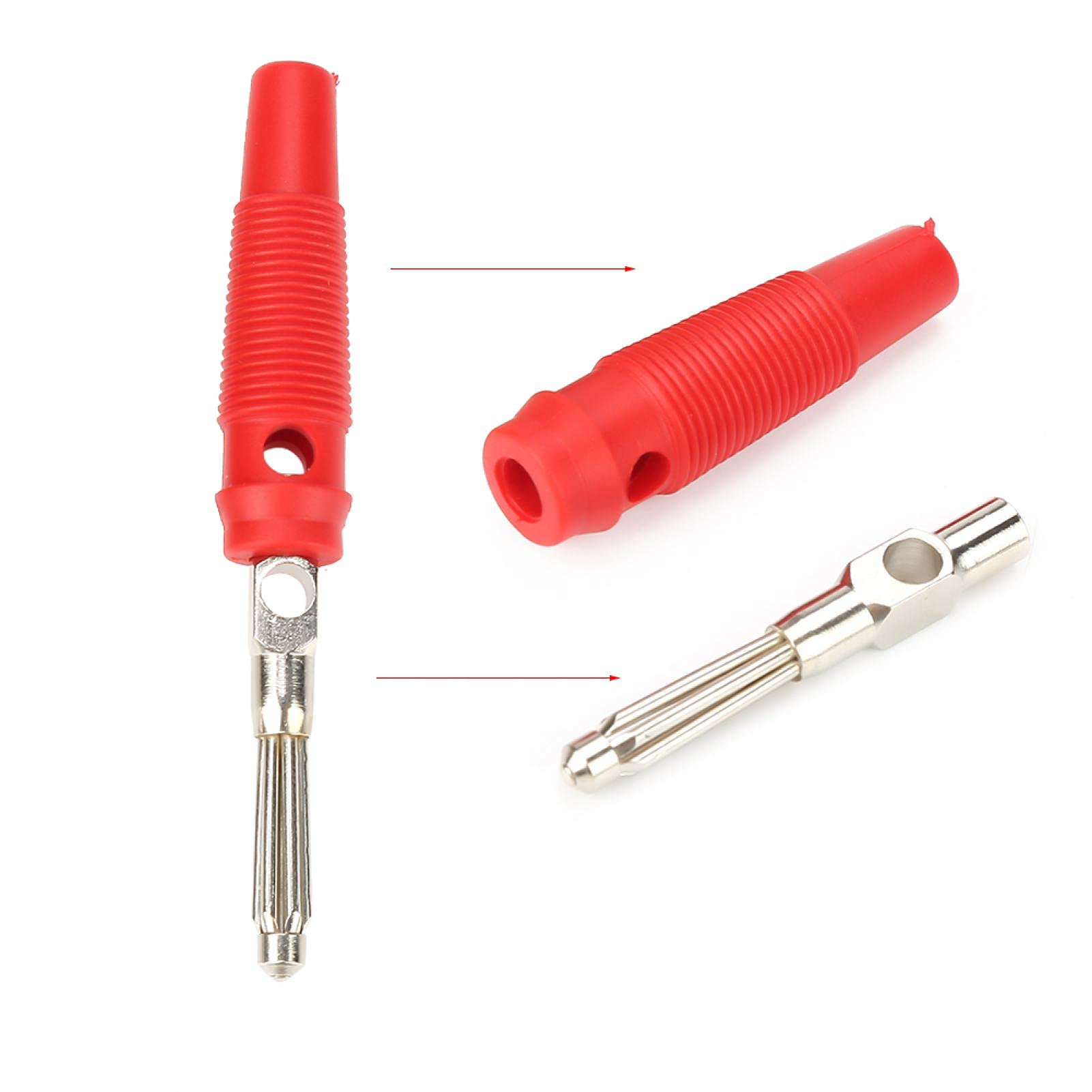 10PCS 4mm Banana Plug Jack Connectors - Red & Black Speaker Test Probes for Amplifier, DIY Electronics, Lab Equipment and Audio Testing