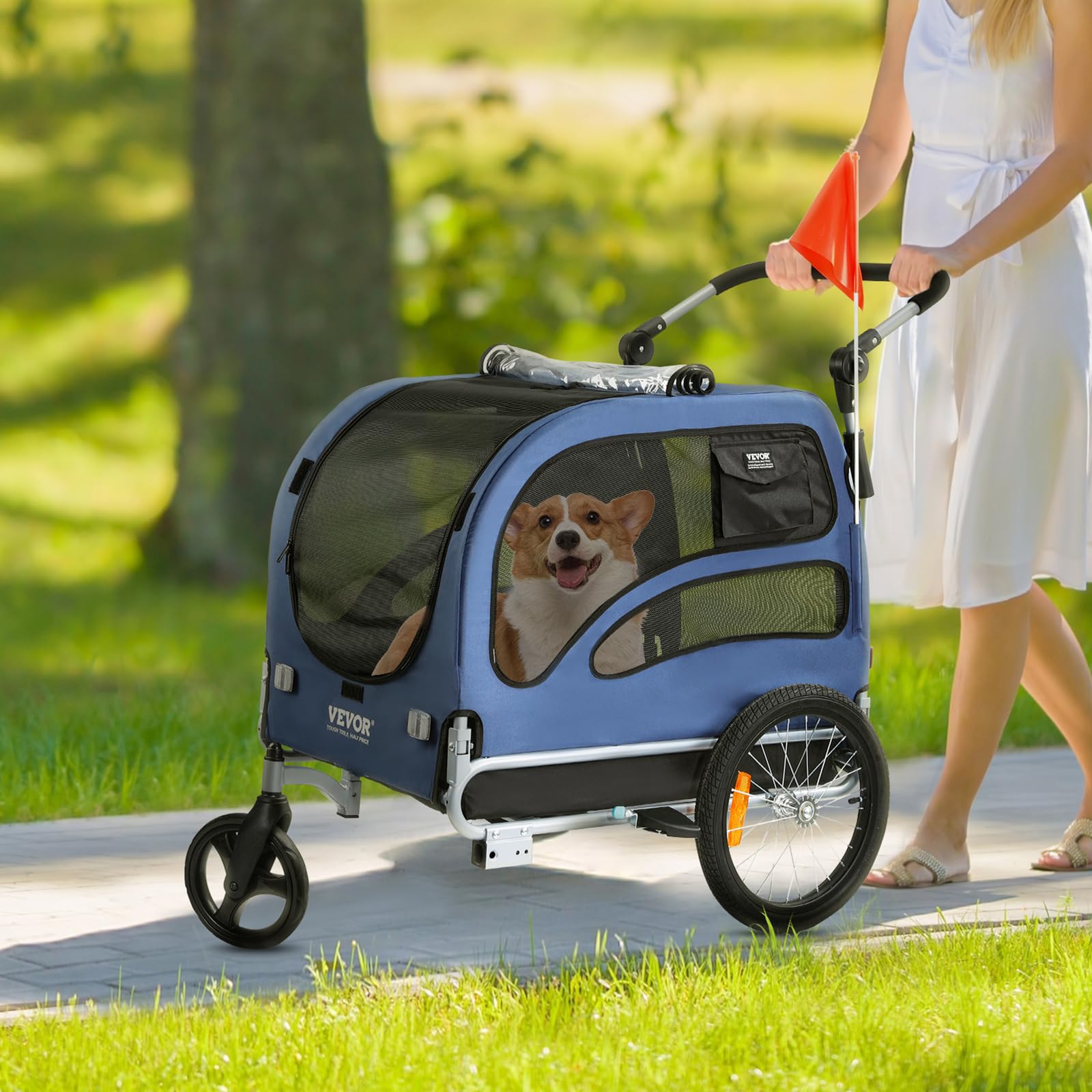 VEVOR 2-in-1 Dog Bike Trailer & Pet Stroller - Heavy Duty 100 lbs Capacity, Foldable Bicycle Carrier with Quick Release Wheels & Universal Coupler - Perfect for Cycling Adventures, Jogging & Outdoor Activities with Your Pet
