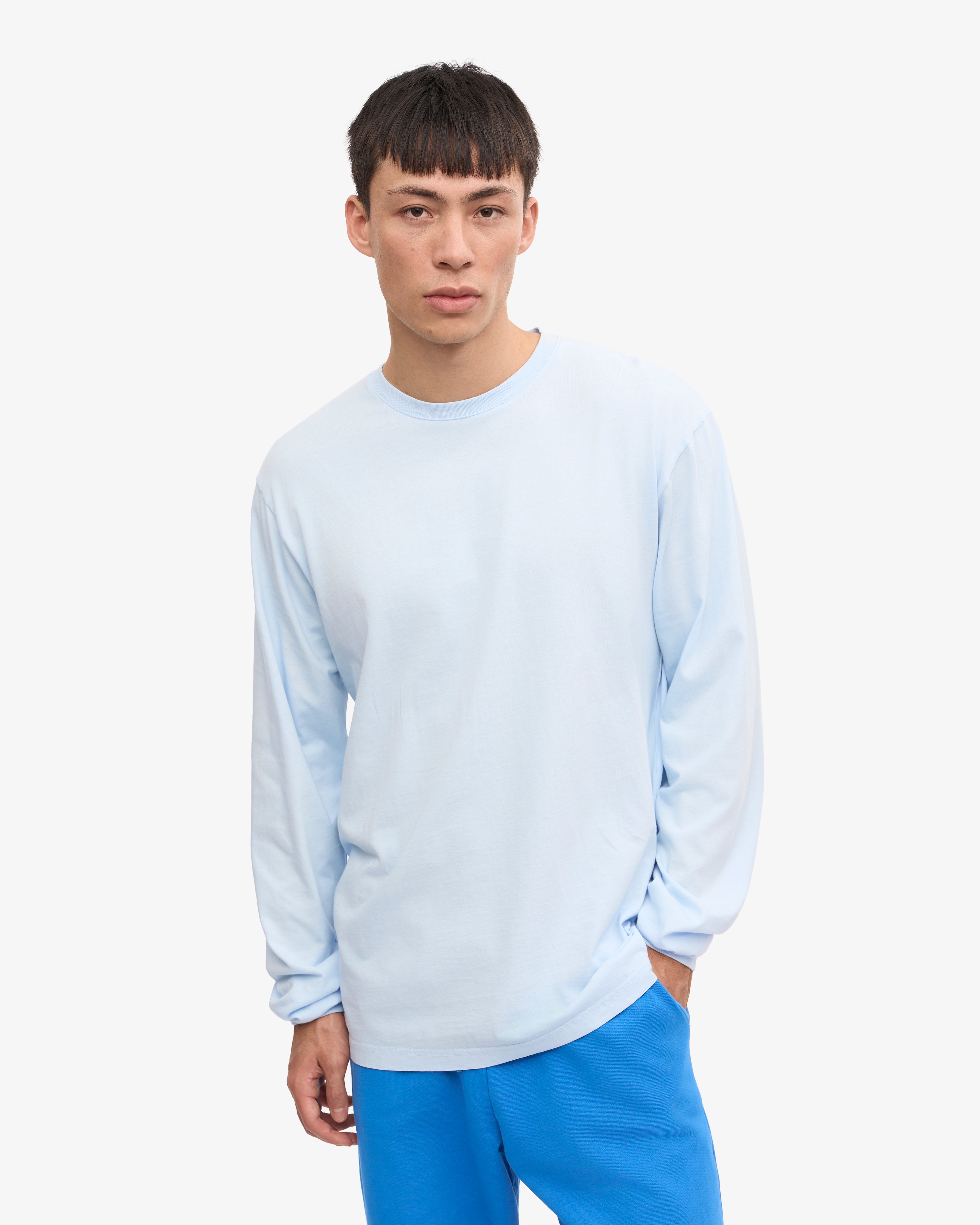 Oversized Organic Long Sleeve T-Shirt for Women - Polar Blue - Eco-Friendly Cotton Casual Wear for Everyday Comfort & Street Style