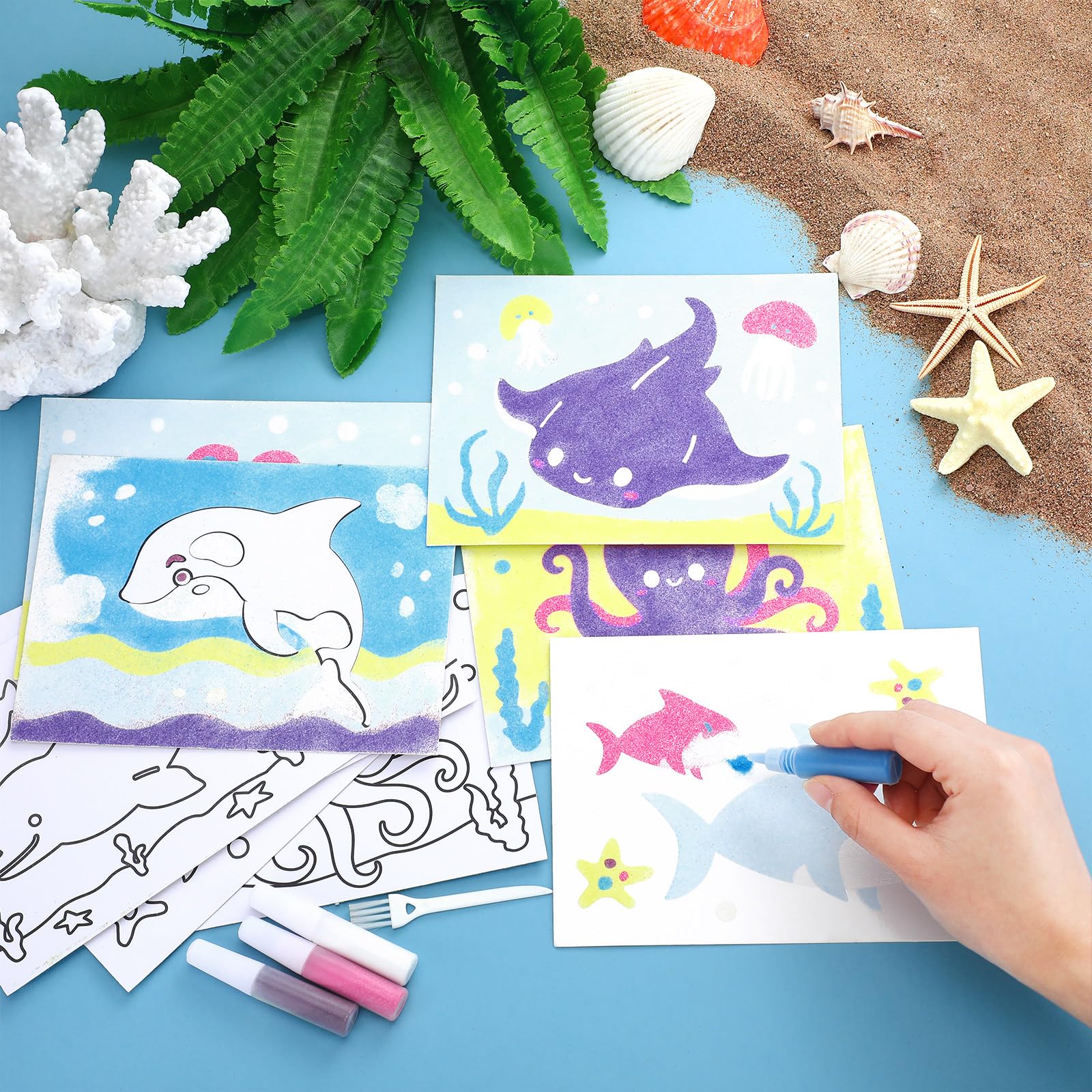 Ocean Animal Sand Art Kits for Kids - 30 DIY Craft Sets for Beach & Party Activities