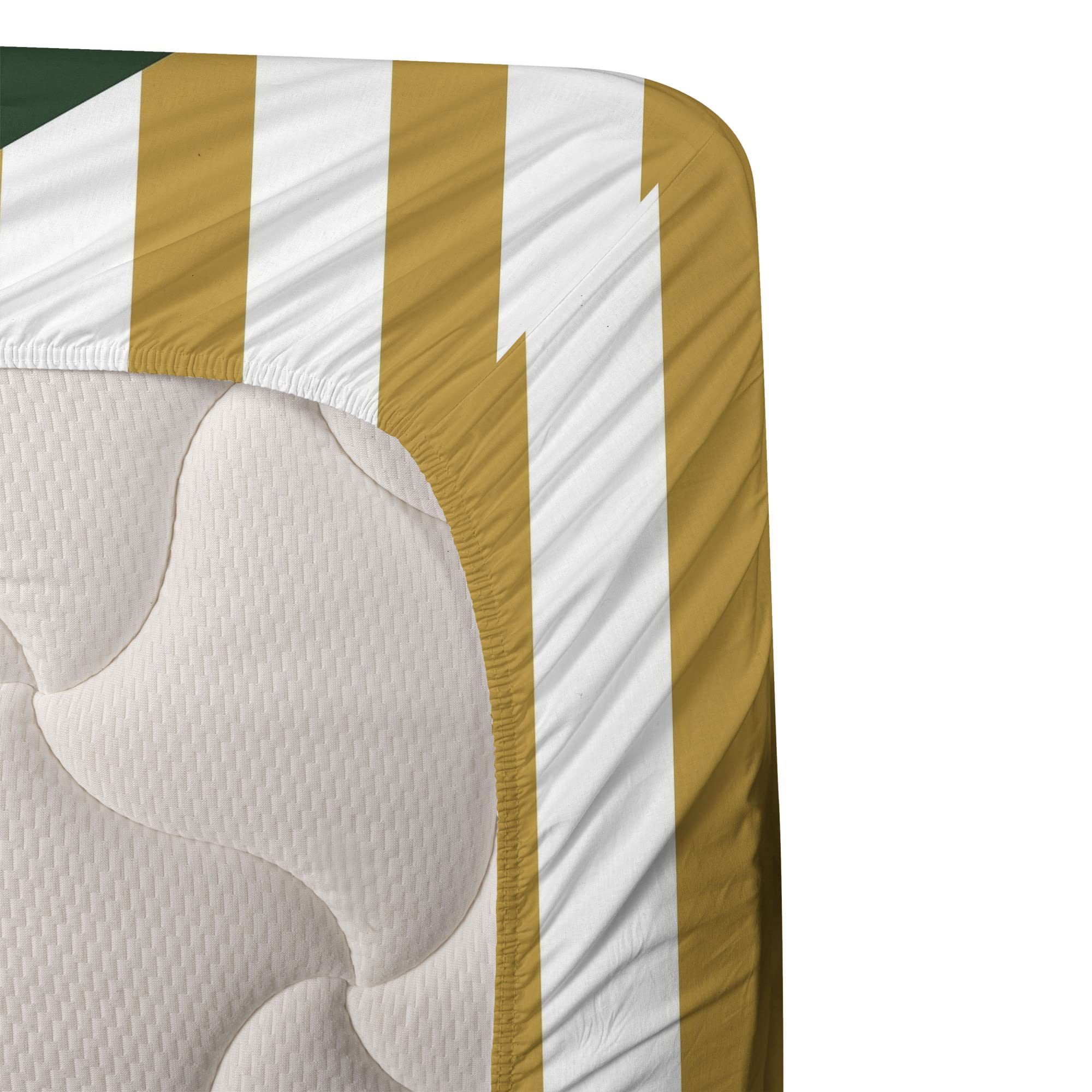 Ambesonne 4-Piece King Size Tropical Bedding Set - Hawaiian Monstera Leaves & Vertical Stripes Design, Fitted Sheet, Flat Sheet & 2 Pillowcases - Pale Coffee & Hunter Green - Perfect for Beach House, Tropical Themed Bedrooms & Vacation Home Decor