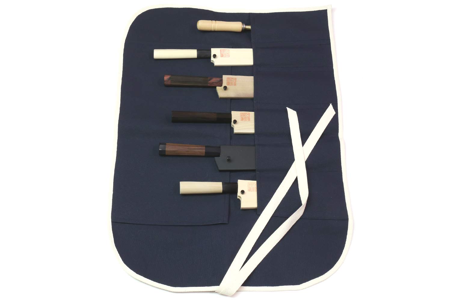 Yoshihiro 6-Slot Cotton Knife Pouch for Japanese Sushi Chef - Dark Navy Knife Storage Bag | Perfect for Professional Chefs, Kitchen Organization & Knife Protection