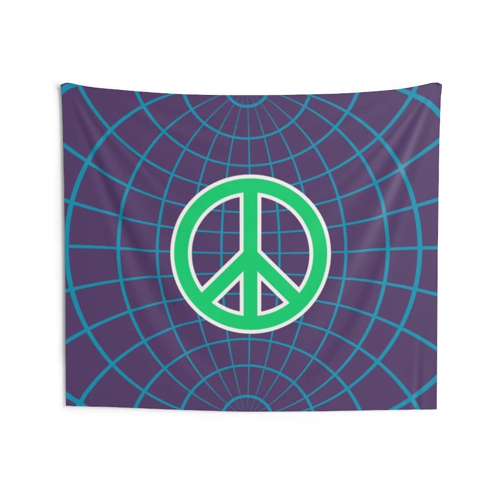 Vintage 70s Hippie Tapestry - Purple Peace Sign Wall Hanging for Bedroom Decor (80x68 inches) | Boho Room Aesthetic, Meditation Space & Dorm Room Wall Art